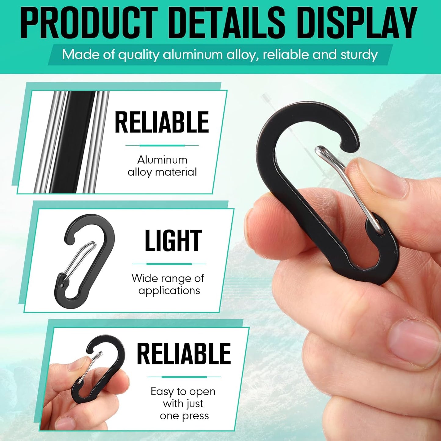 72pcs Carabiner Clips Bulk 2 Inch Small Spring Mini Carabiner Clip Aluminum Lightweight D-Shape Spring for Keychain Climbing Fishing Hiking Outdoor