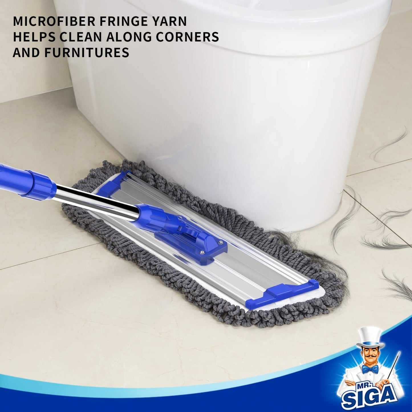 18" Professional Microfiber Mop for Floor Cleaning, Stainless Steel Telescopic Handle, Includes 2 Washable Premium Microfiber Mop Pads, 1 Scrub Cloth and 1 Dust Cloth