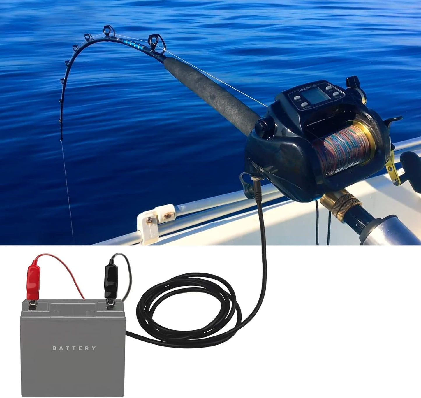 Electric Fishing Reel Power Cord - 10Ft Battery Connection Cable Fits for Daiwa Tanacom 1000 750 500, Seaborg 500MJ, Shimano, BeastMaster, Leobritz, ForceMaster