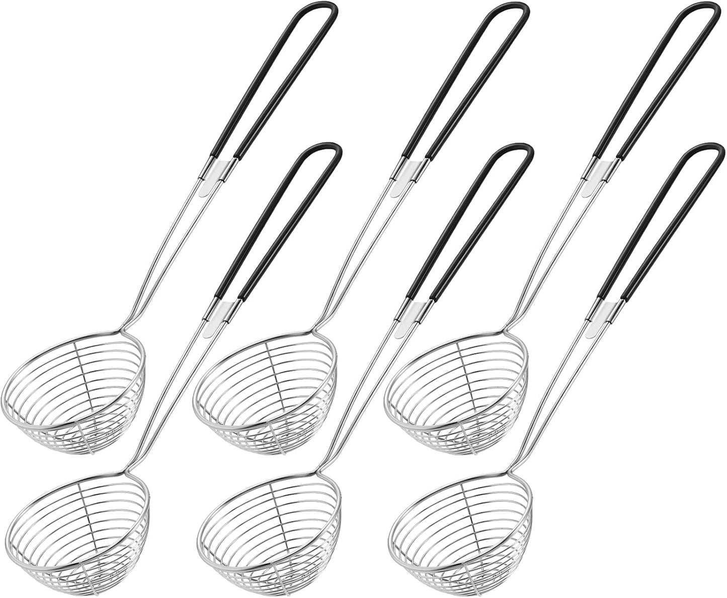 6 Pieces Hot Pot Kit Strainer Scoops Stainless Steel 2.5 Inch Mini Spider Strainer Skimmer Pasta Mesh Spoon Asian Skimmer Spoon Ladle with Handle for Home (Black)