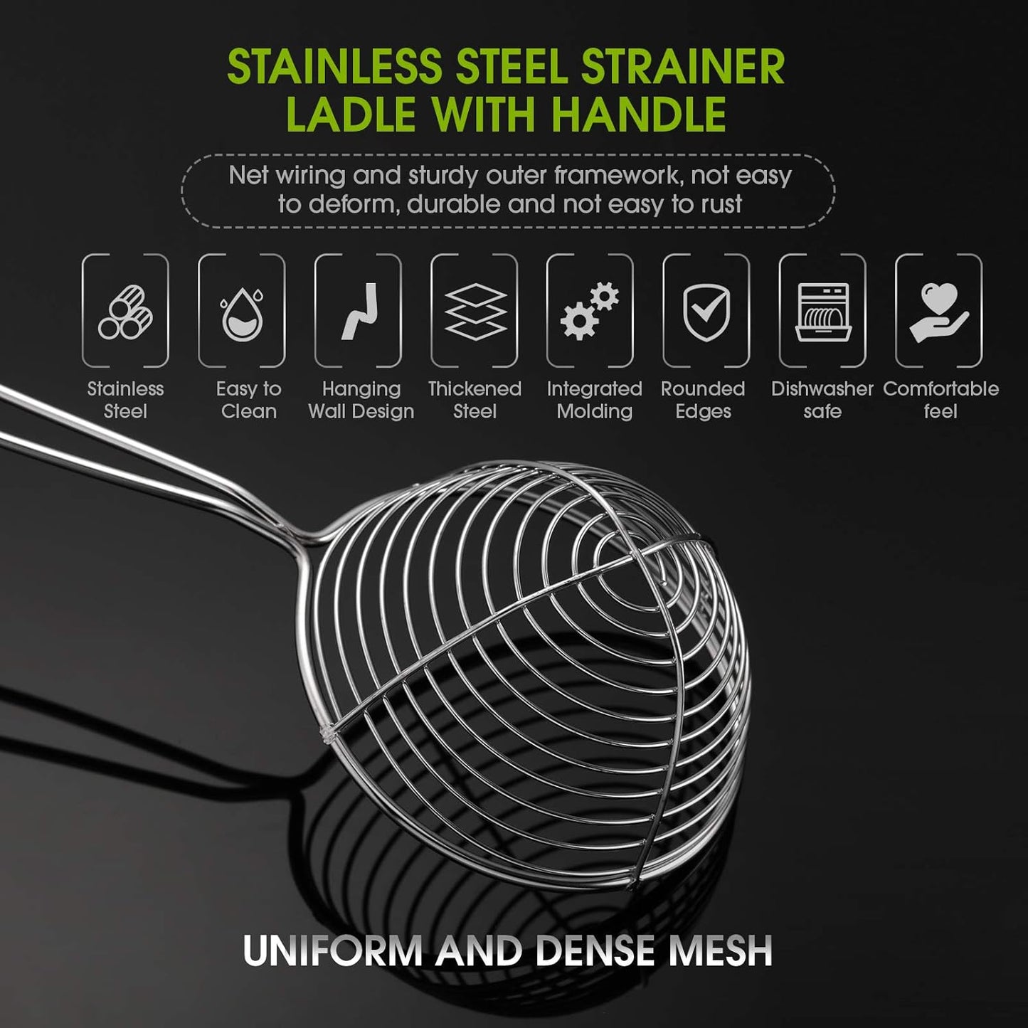 6 Pieces Hot Pot Kit Strainer Scoops Stainless Steel 2.5 Inch Mini Spider Strainer Skimmer Pasta Mesh Spoon Asian Skimmer Spoon Ladle with Handle for Home (Black)