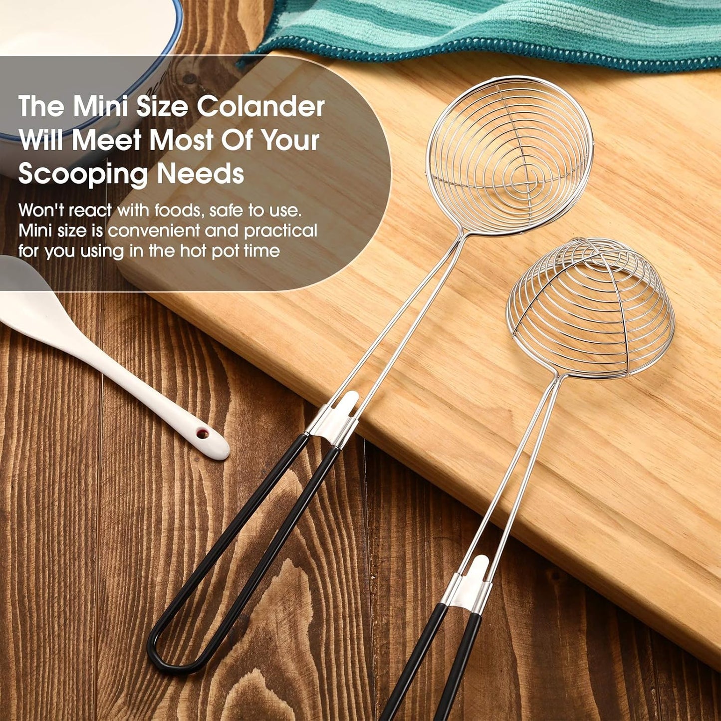 6 Pieces Hot Pot Kit Strainer Scoops Stainless Steel 2.5 Inch Mini Spider Strainer Skimmer Pasta Mesh Spoon Asian Skimmer Spoon Ladle with Handle for Home (Black)
