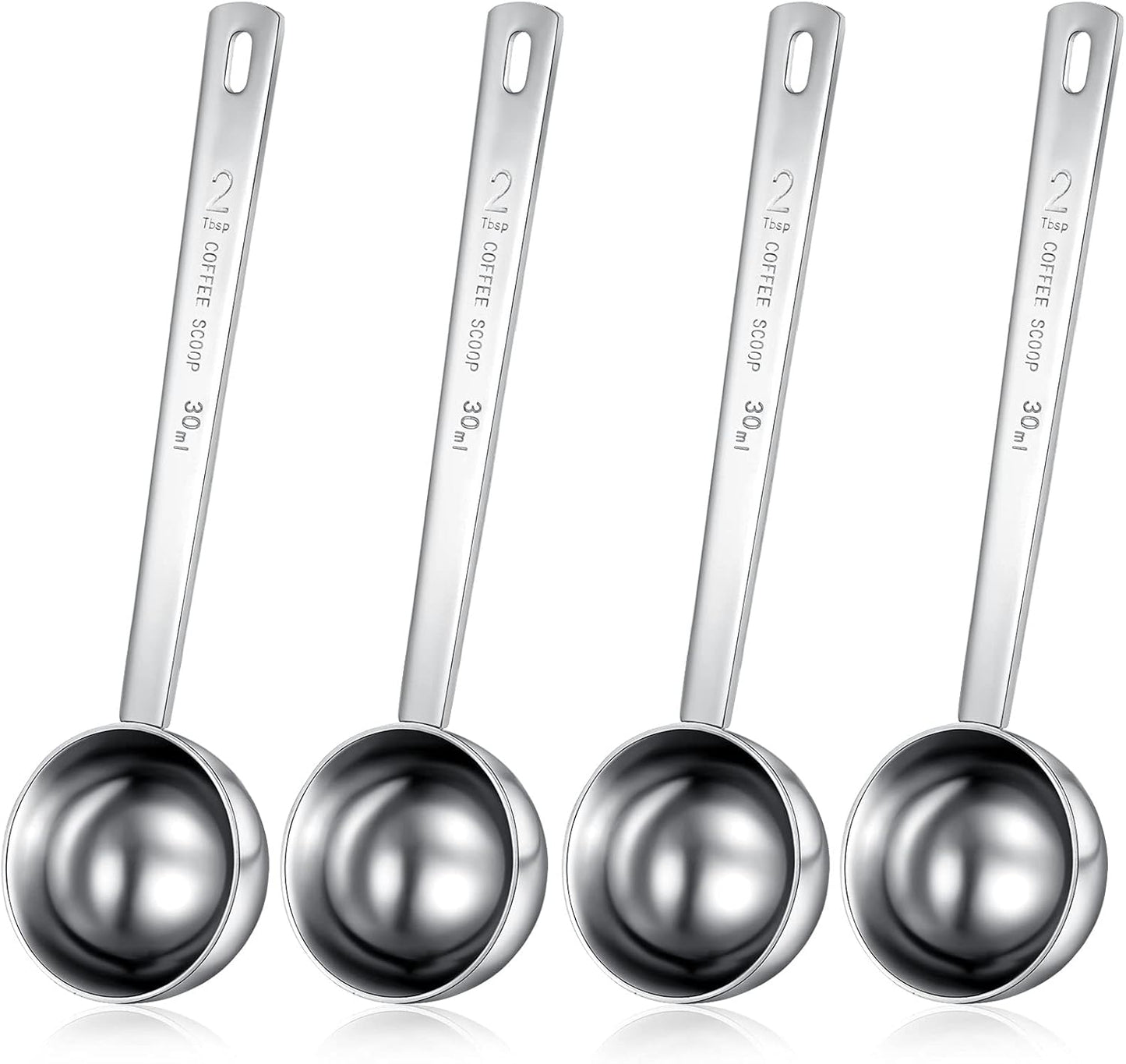 4 Pieces 2 Tablespoon Scoops with Long Handle, 30 ml Stainless Steel Measuring Spoon for Coffee Milk Fruit Powder, Loose Tea Dry, Spice Jar, Cooking Baking, and Other Dry Goods