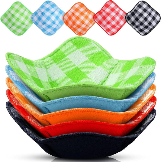 5 Pieces Hot Bowl Holder Microwave Safe Bowl Cozies Multipurpose Heat Proof Plate Holder to Prevent Hand from Heat and Maintain Food Warm (Red, Blue, Green, Yellow, Black)