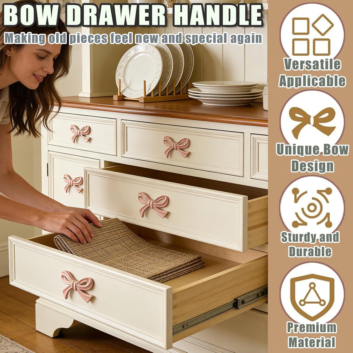 6-Pack Bow Shaped Dresser Knobs Elegant Bow Drawer Pulls Zinc Alloy Solid Bow Tie Cabinet Hardware Pulls Decorative Handles for Drawers Storage Cabinets Dresser Bookcases (Pink-6Pcs)