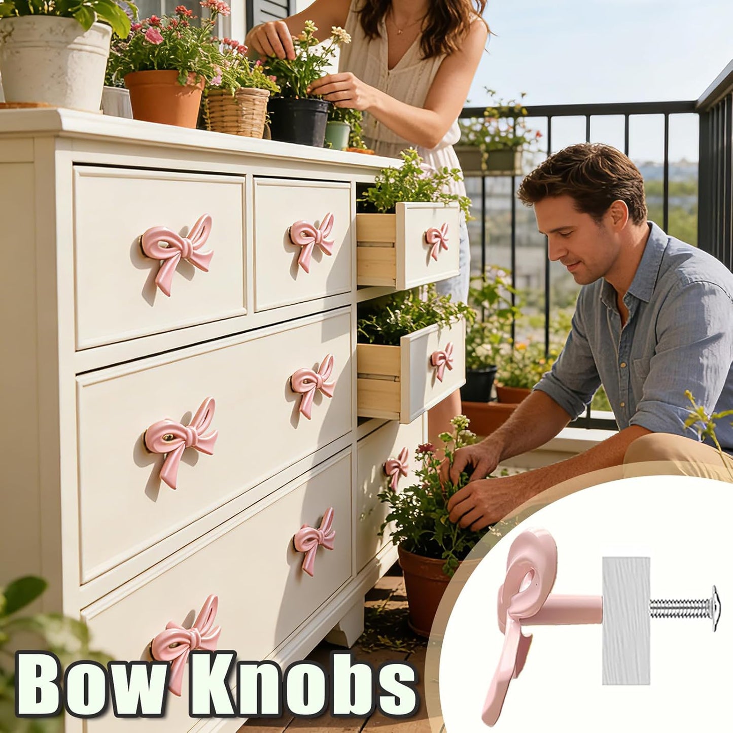 6-Pack Bow Shaped Dresser Knobs Elegant Bow Drawer Pulls Zinc Alloy Solid Bow Tie Cabinet Hardware Pulls Decorative Handles for Drawers Storage Cabinets Dresser Bookcases (Pink-6Pcs)