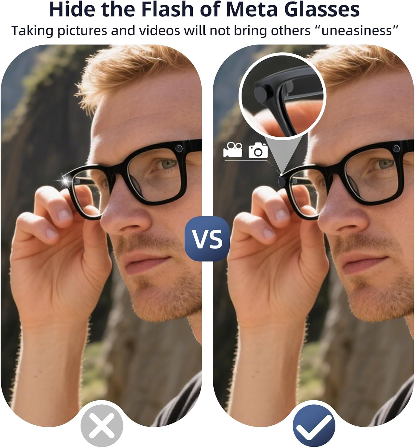 [2-Pack] Light Cover for Meta Glasses, LED Blocker Compatible with Ray-ban Wayfarer (& Gen2), Skyler, Headliner HSTN Flash Indicator Blocking Sticker Accessories, Privacy Cover for Meta Camera Lens