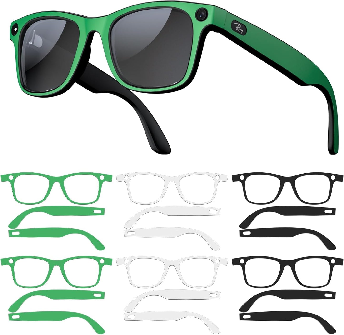 6-Pair Skin Wrap Compatible for Ray Ban Meta Wayfarer (Gen 2 & 1), Matte Frame Cover, Bubble-Free Decal Accessory