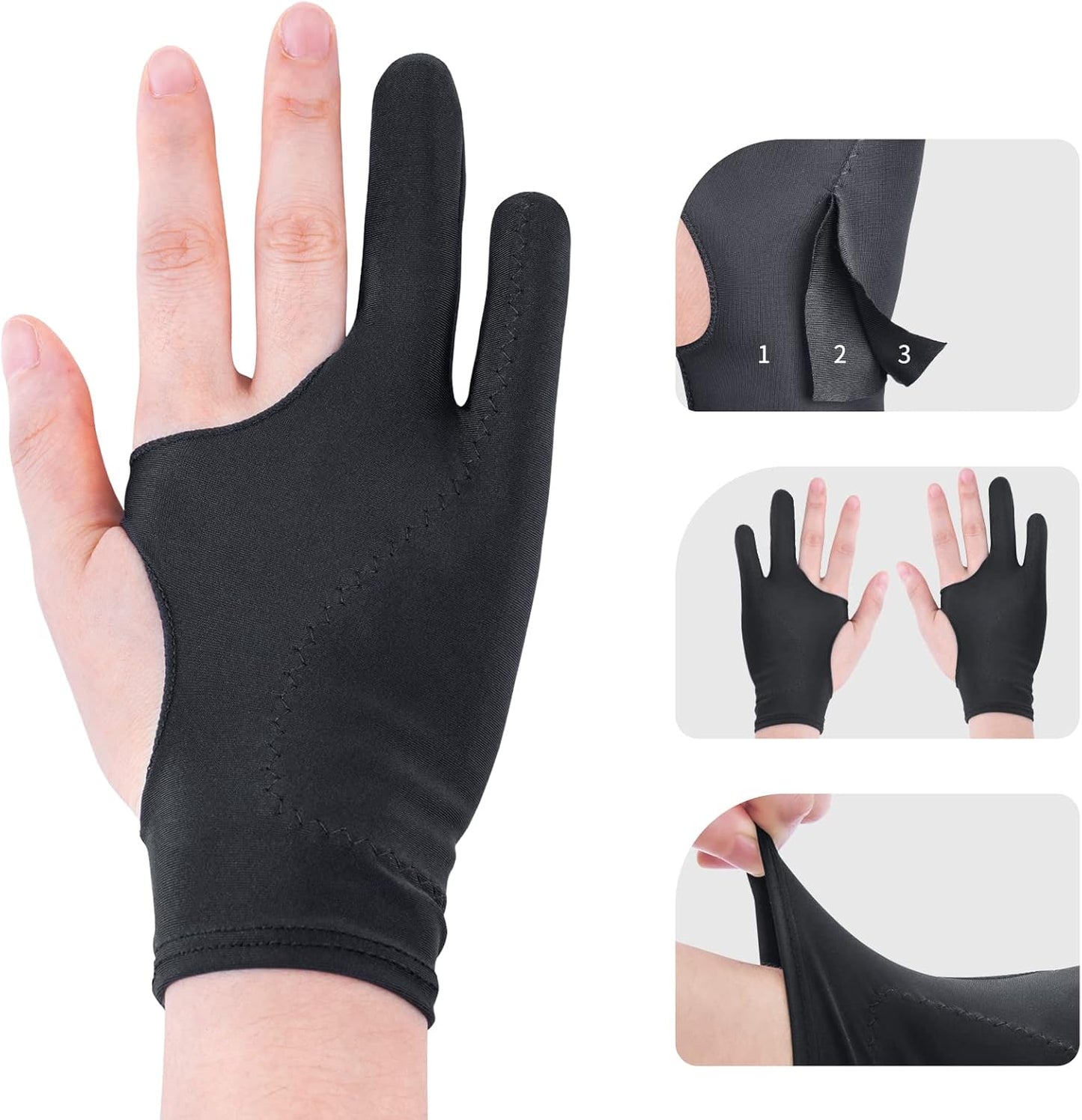 Artist Drawing Glove 3-Layer Palm Rejection [2 Pack Black and Pink]