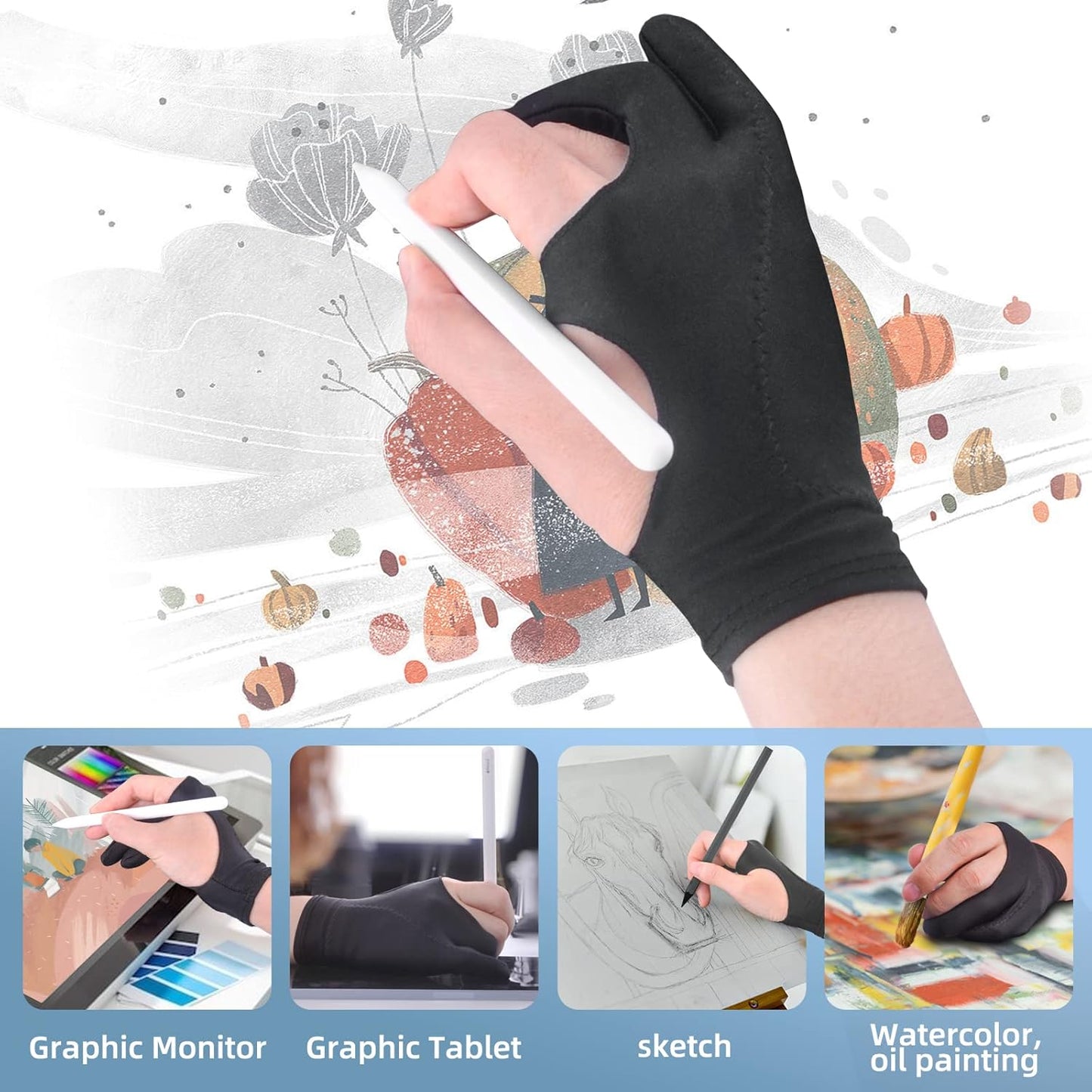 Artist Drawing Glove 3-Layer Palm Rejection [2 Pack Black and Pink]