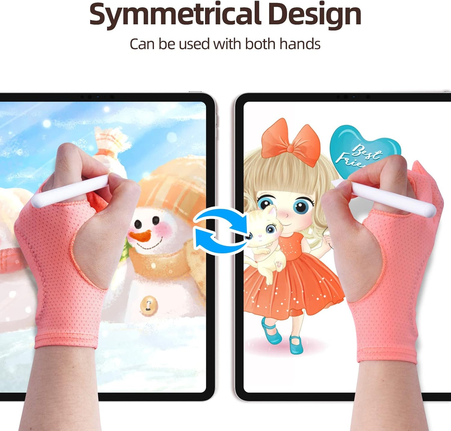 Artist Drawing Glove 3-Layer Palm Rejection [2 Pack Black and Pink]