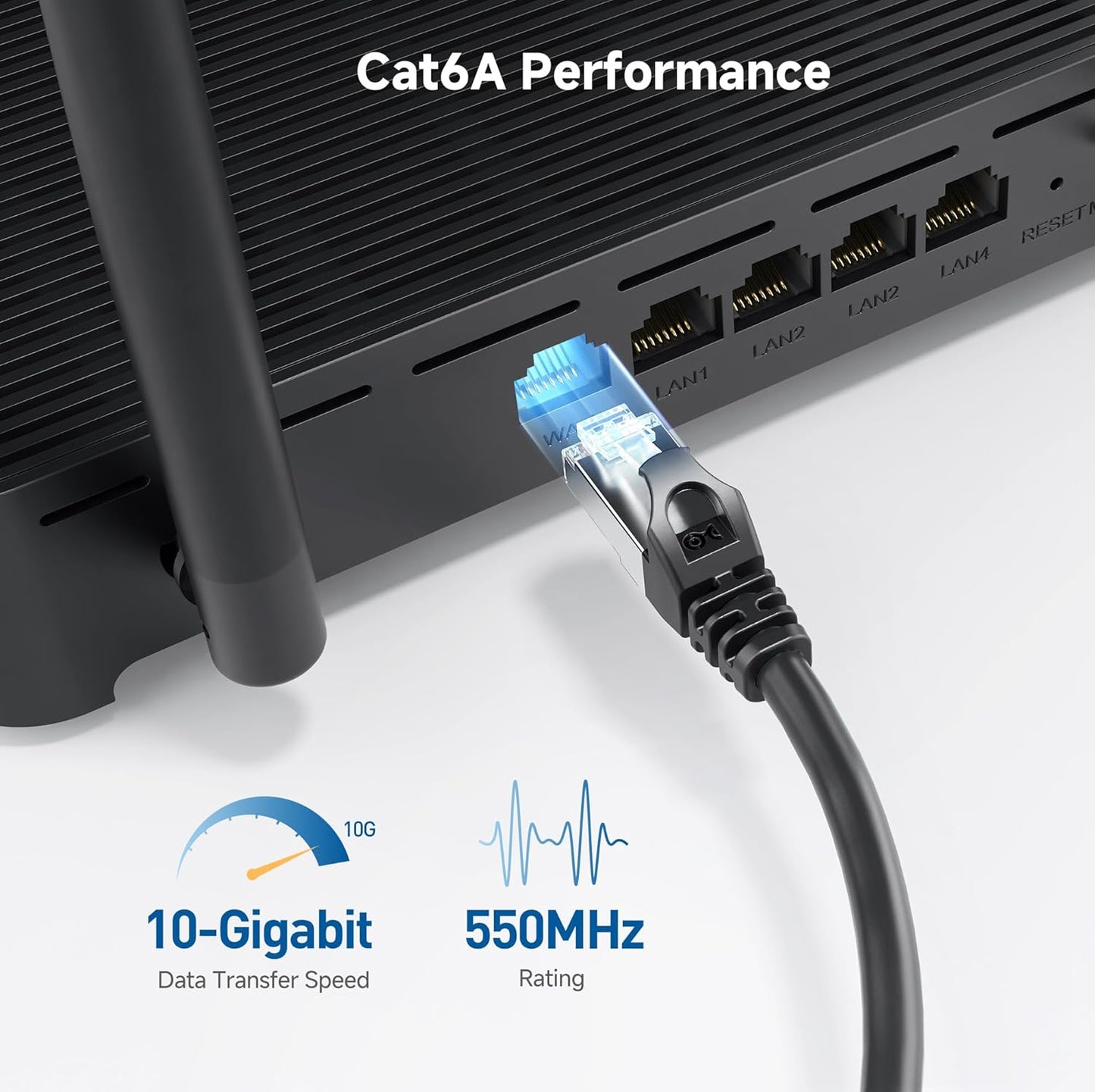 10Gbps Snagless Shielded Cat 6A Ethernet Cable - 50ft, Cat 6A Cable, Cat6A Cord, Ethernet Cord, Black