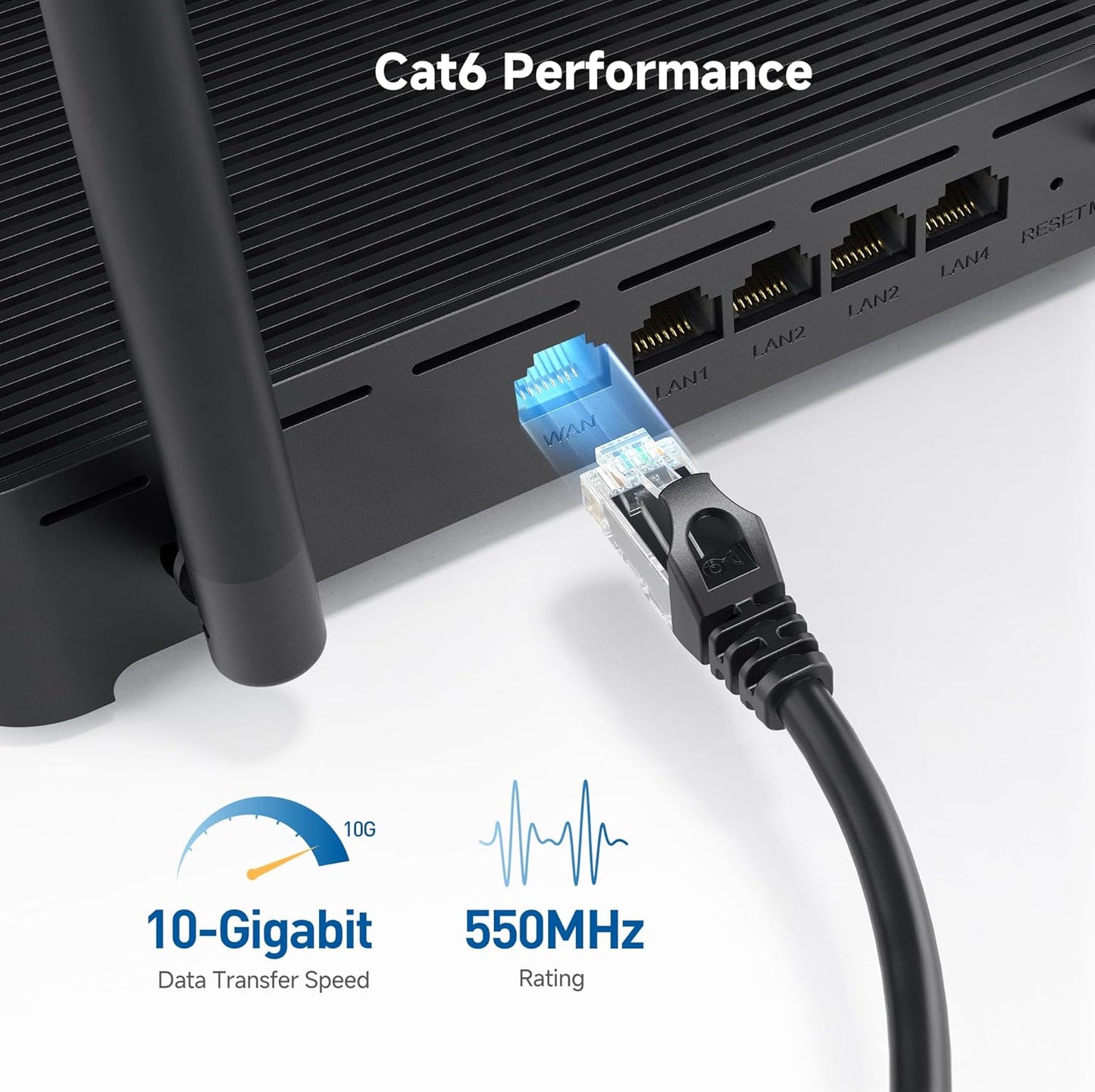 10Gbps 10-Pack Snagless Cat 6 Ethernet Cable - 10ft, Cat 6 Cable, Cat6 Cord, Ethernet Cord, Black