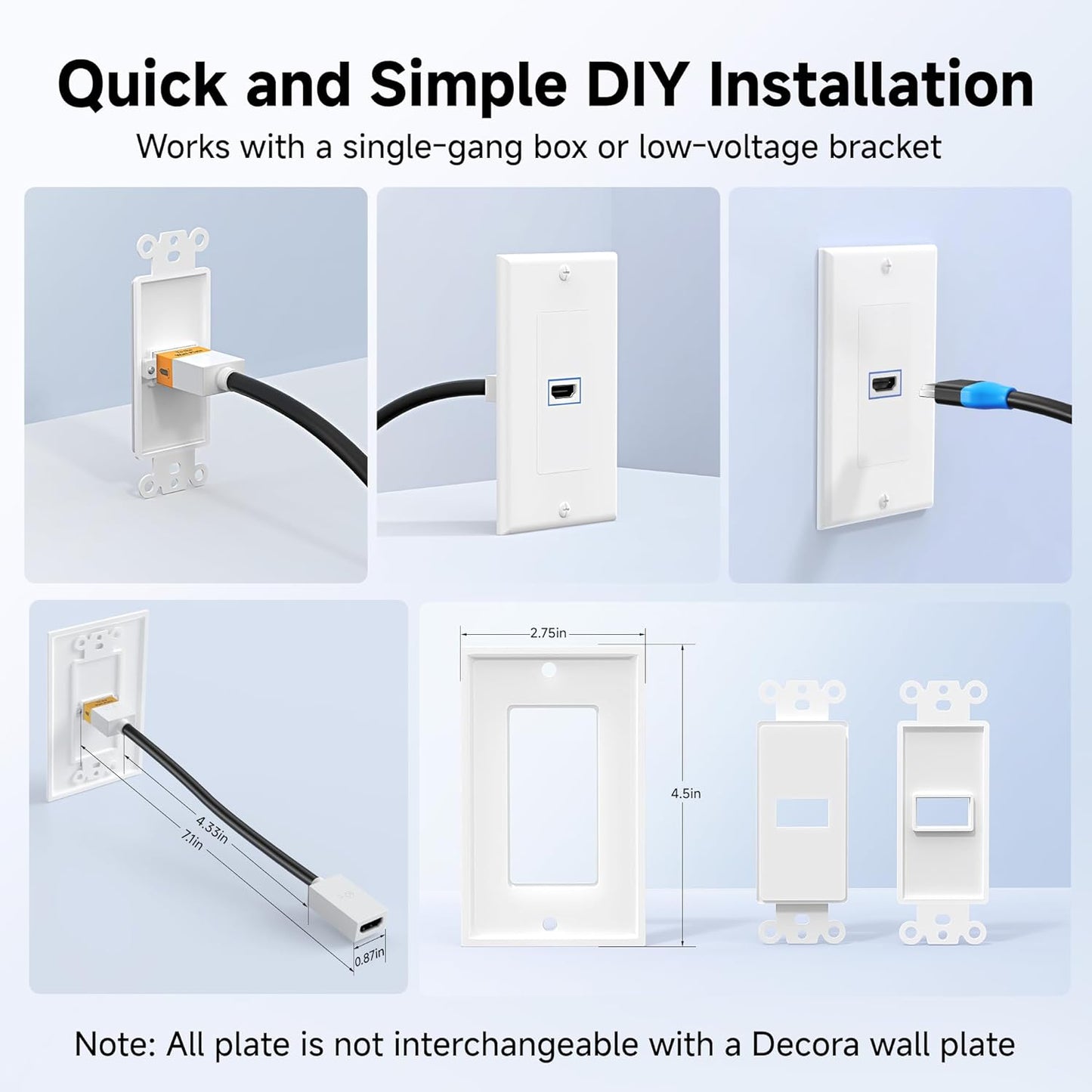 2-Pack 1-Port 8K HDMI Wall Plate, Supports [8K@60Hz, 4K@120Hz, VRR, ALLM, HDR, HDCP 2.3], HDMI Wall Outlet, White