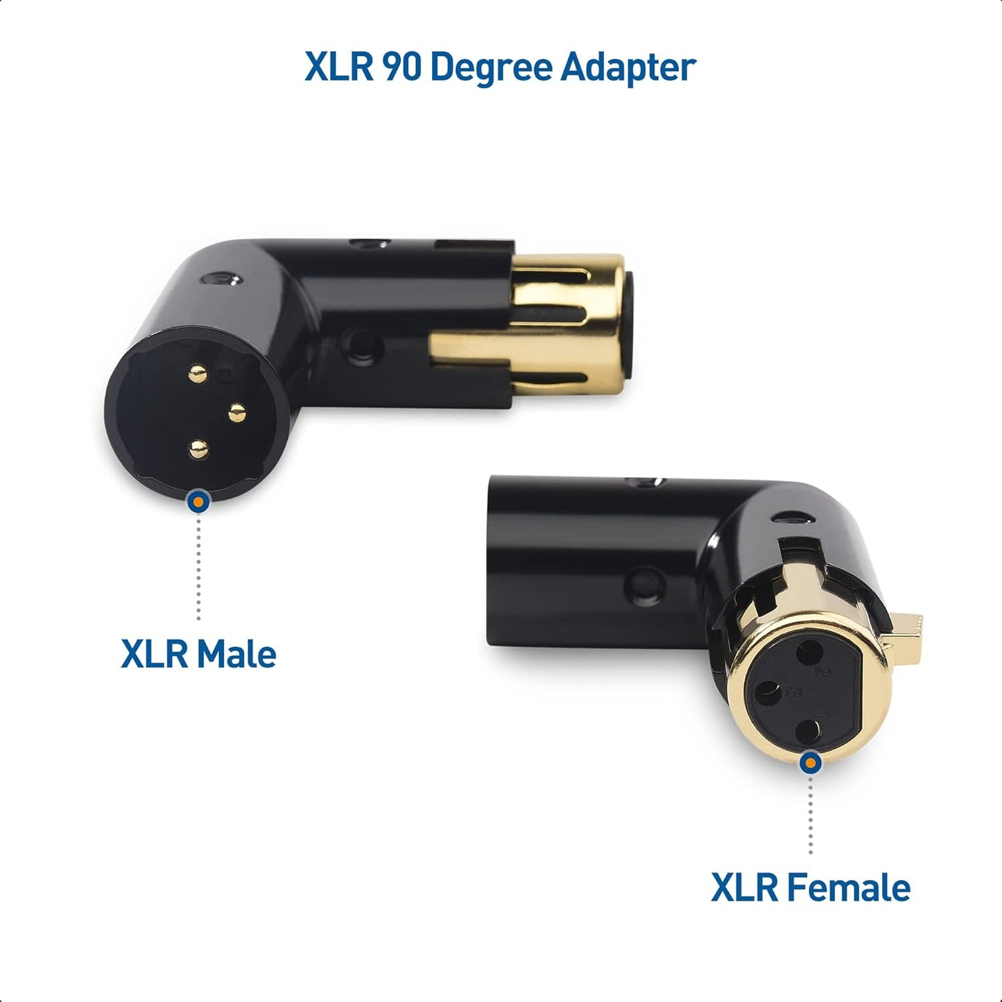 2-Pack Adjustable Male to Female Right Angle XLR Adapter in Black (XLR 90 Degree) & 120 Ohm 3-PinXLR Terminator/DMX Terminator - Optimal Signal Integrity for Lighting and Audio System