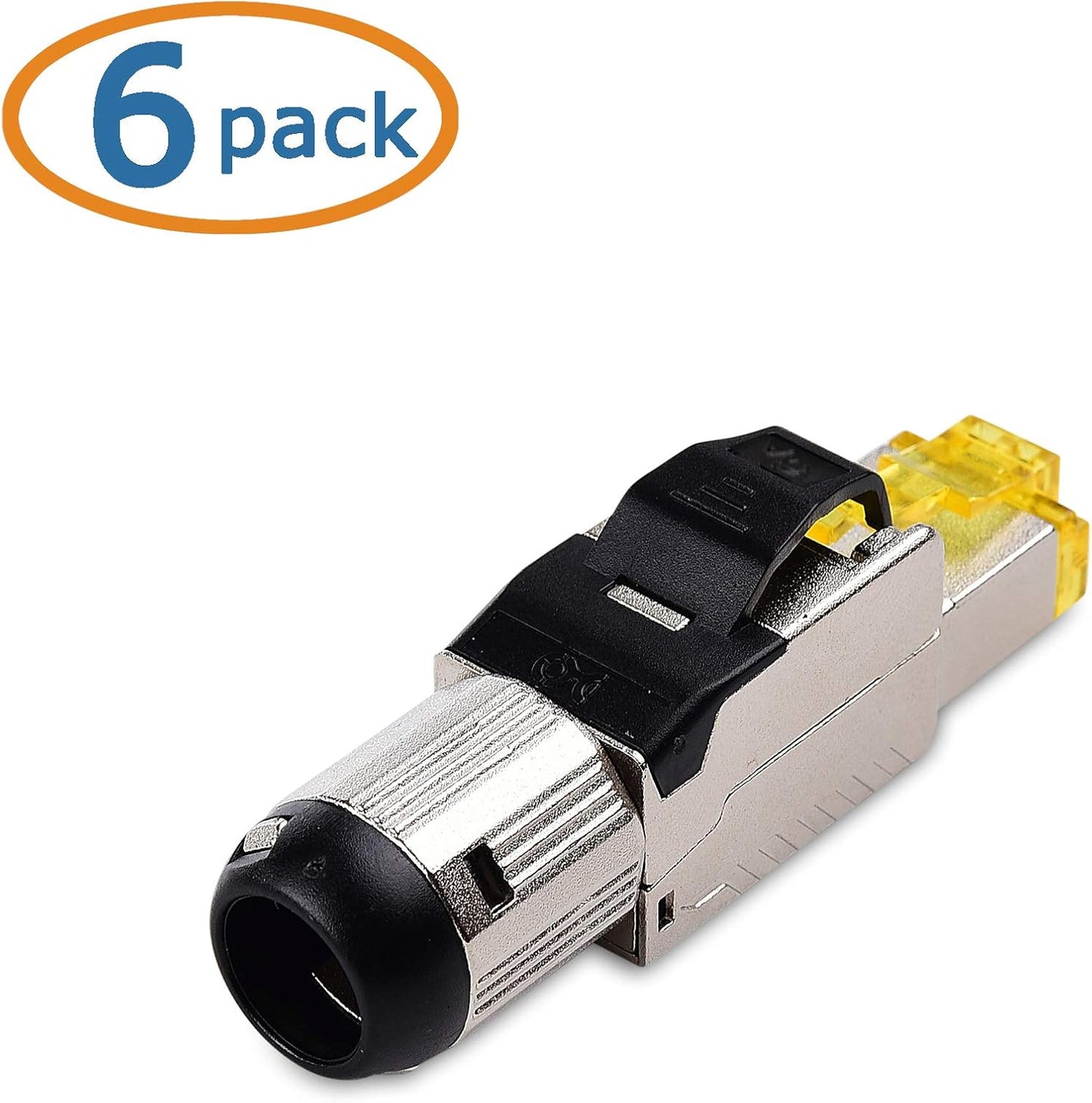 6-Pack Tool-Free Shielded Cat6a / Cat6 RJ45 Termination Plug Connector, 10Gbps Cat 6 Plug