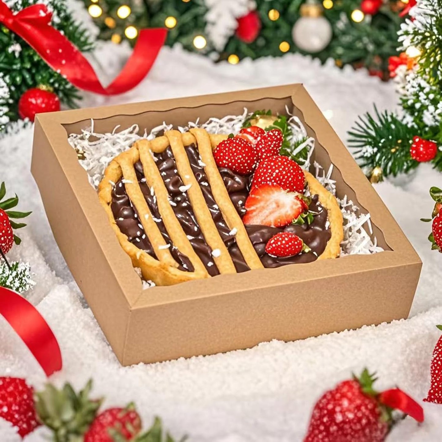 25 Pack 10x10x2.5 Inches Brown Window Bakery Boxes Pie Boxes - Pie, Cookies & Christmas Treats chocolate covered strawberries Heart hot chocolate bomb
