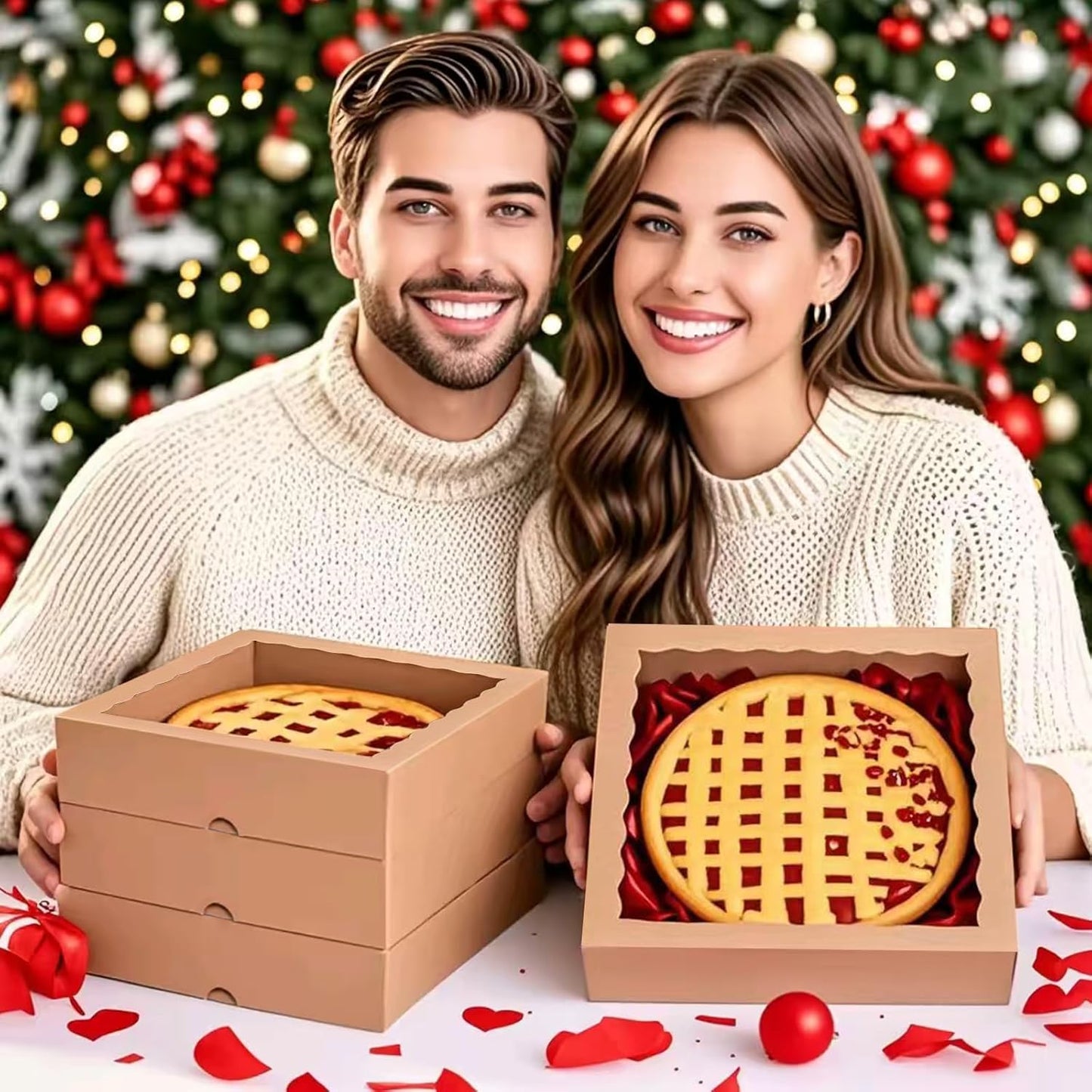 25 Pack 10x10x2.5 Inches Brown Window Bakery Boxes Pie Boxes - Pie, Cookies & Christmas Treats chocolate covered strawberries Heart hot chocolate bomb