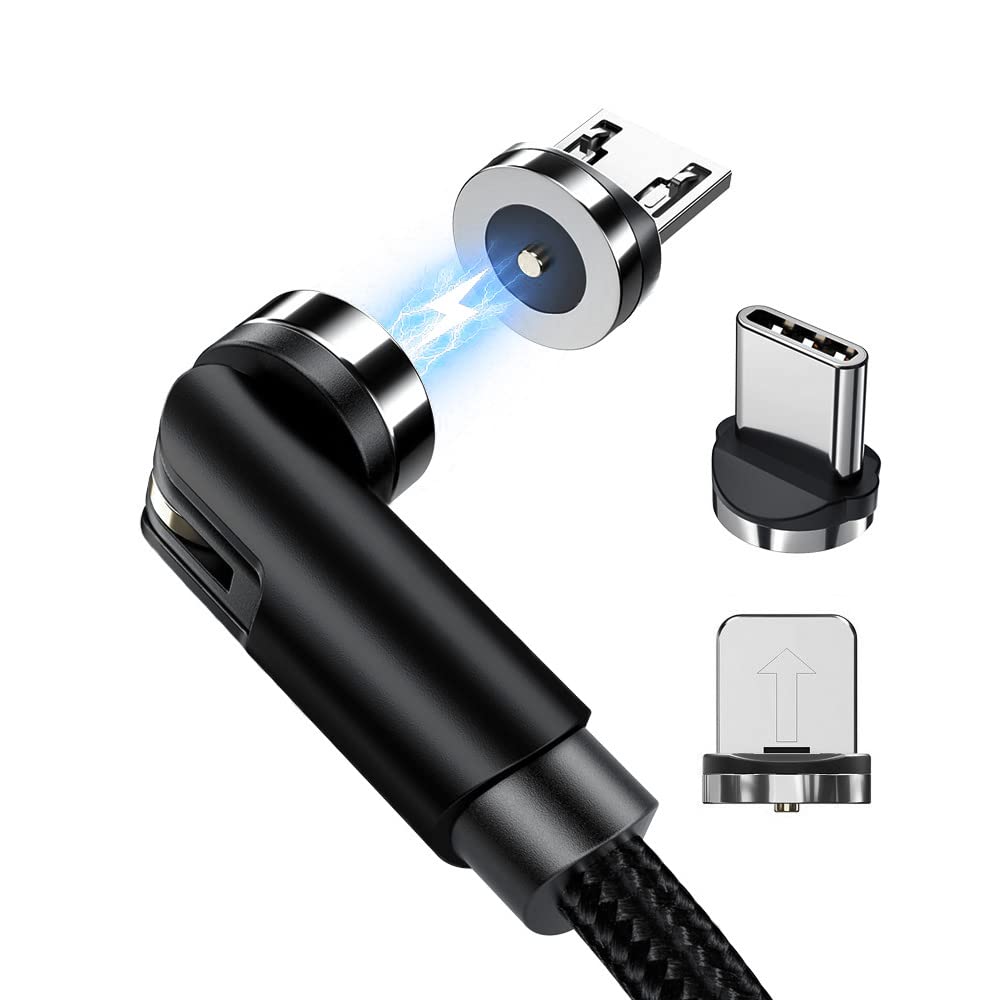 Magnetic Charging Cables, Magnetic Charging Tips 3in1 540° Rotation Cable Sets for Smartphones (0.6ft+6.6ft)/Black/3in1, 6pcs