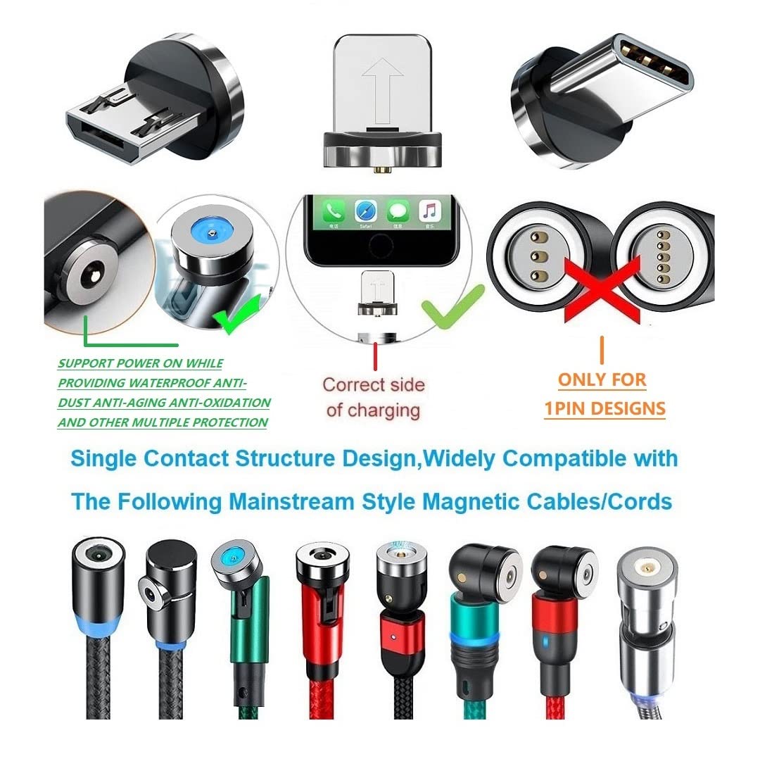 Magnetic Charging Cables, Magnetic Charging Tips 3in1 540° Rotation Cable Sets for Smartphones (0.6ft+6.6ft)/Black/3in1, 6pcs