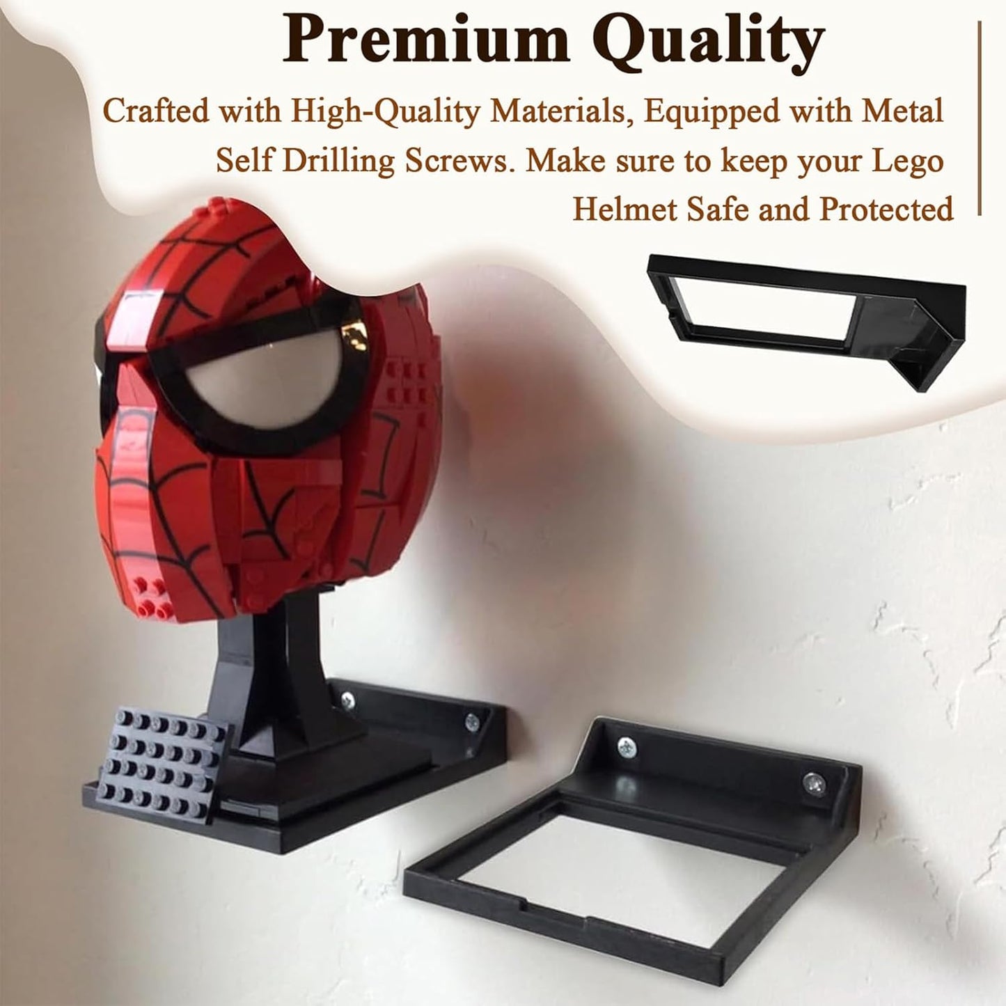 8 Pcs Black Wall Mount Display Stand Fits Lego Helmet, Wall Mount Display Shelf, Compatible with All Standard Lego Helmets, Boba Fett 75277/Tie Fighter Pilot 75274/Stormtrooper 75276