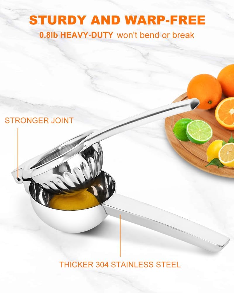 Lemon Squeezer Juicer for Lime and Lemon, Heavy-Duty 304 Stainless Steel, High Juice Yield Manual Juicer, Ergonomic Handle, Dishwasher Safe