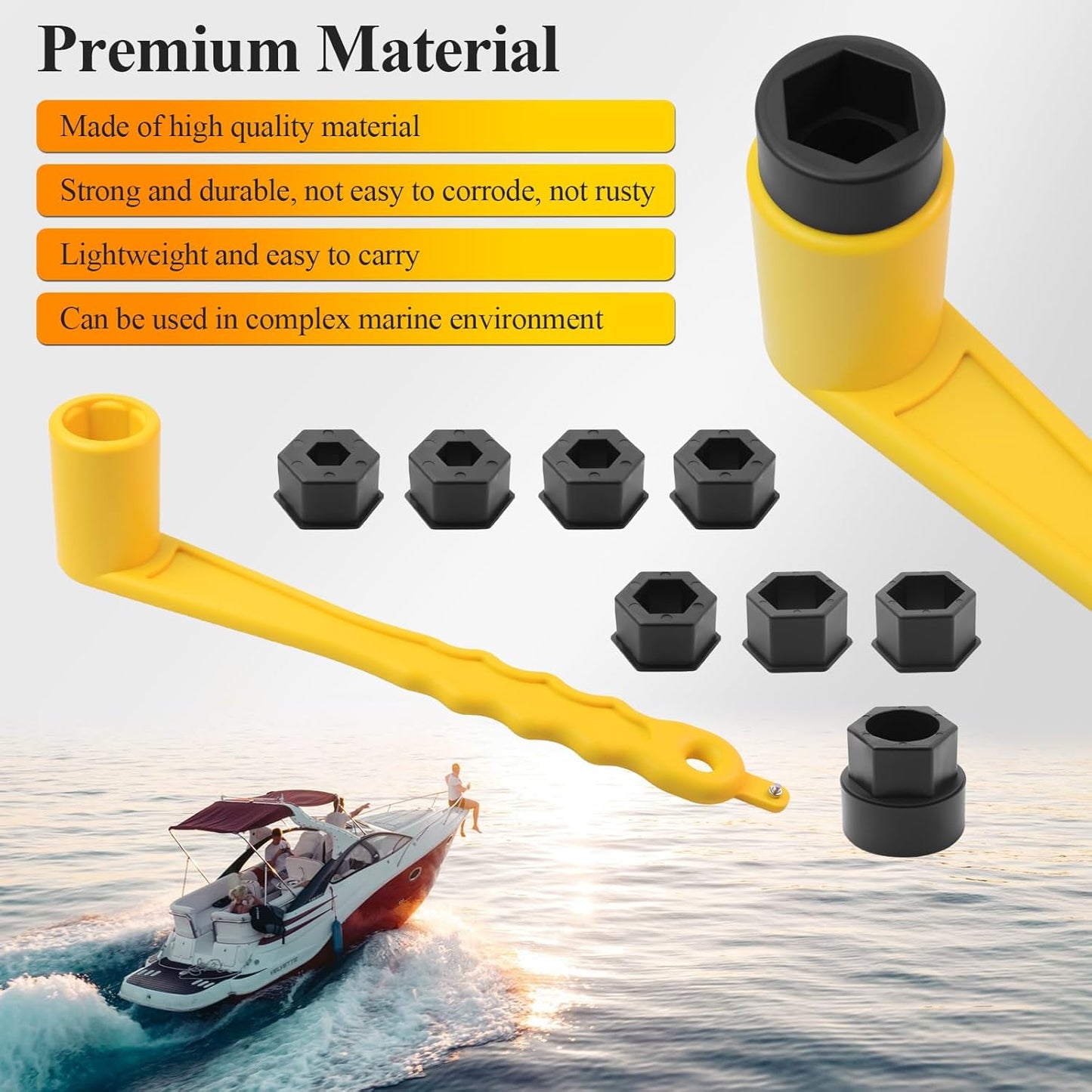 91-859046Q4 Universal Prop Wrench Kit W/Multiple Sockets Fits Mercury/Mercruiser/Alpha, Floating Boat Propeller Wrench for 1-1/16" Nuts, Propeller Wrench, Prop Tool for Outboards & Stern Drives,Yellow