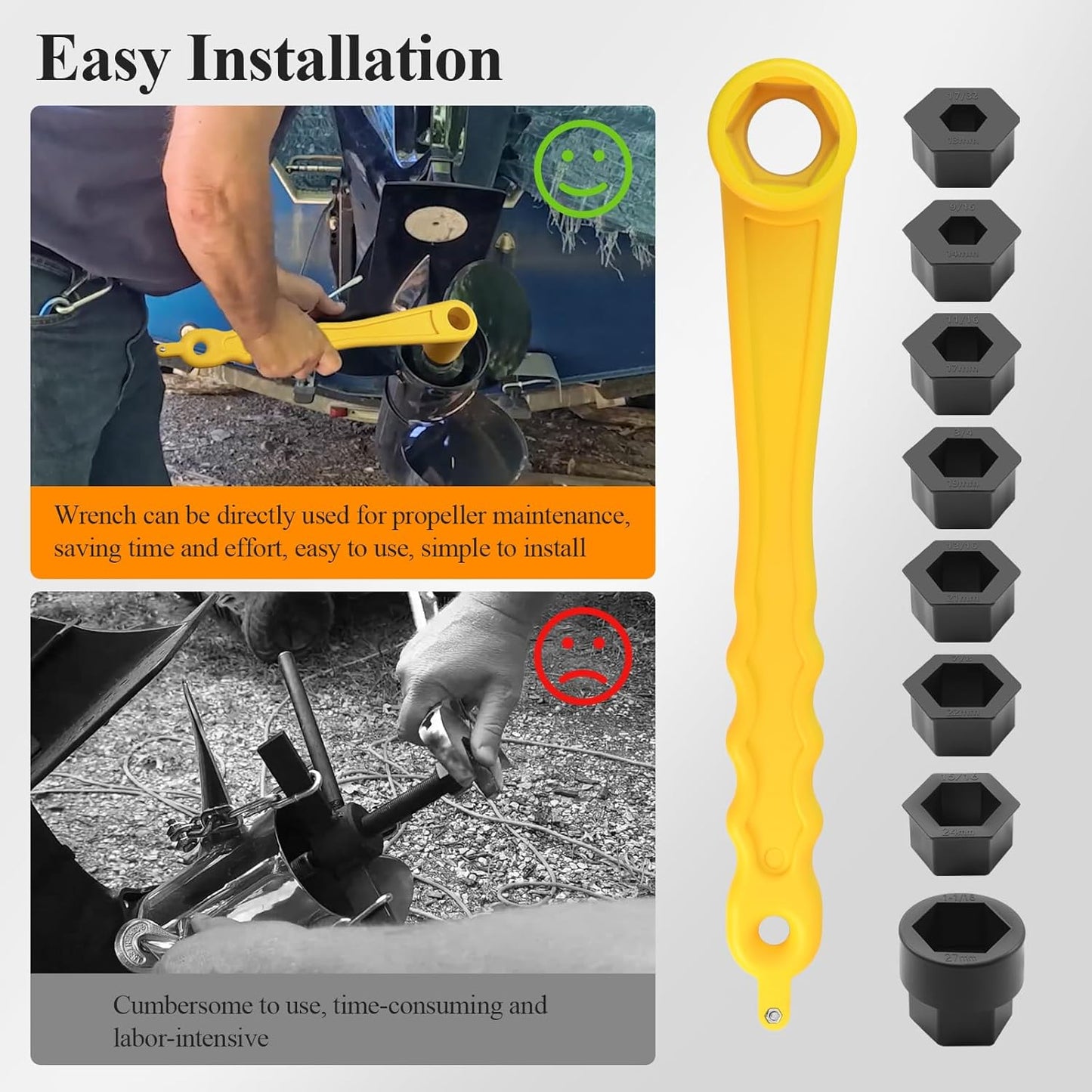 91-859046Q4 Universal Prop Wrench Kit W/Multiple Sockets Fits Mercury/Mercruiser/Alpha, Floating Boat Propeller Wrench for 1-1/16" Nuts, Propeller Wrench, Prop Tool for Outboards & Stern Drives,Yellow