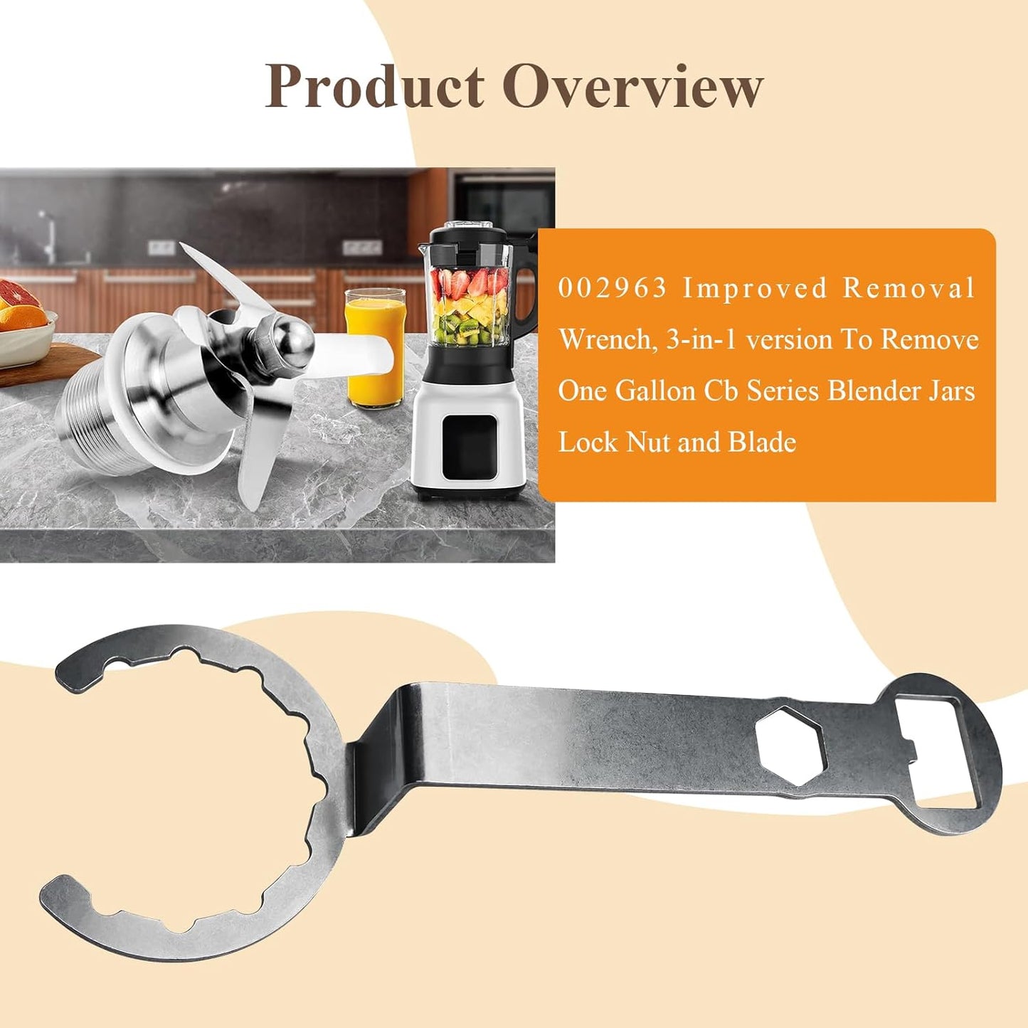 002963 Improved Removal Wrench, To Remove One Gallon Cb Series Blender Jars Lock Nut and Blade, Fit for Waring CB6 CB10 CB15 Lock Nut 012008 & Blade Assembly 502977, As a Bottle Opener (3 in 1)