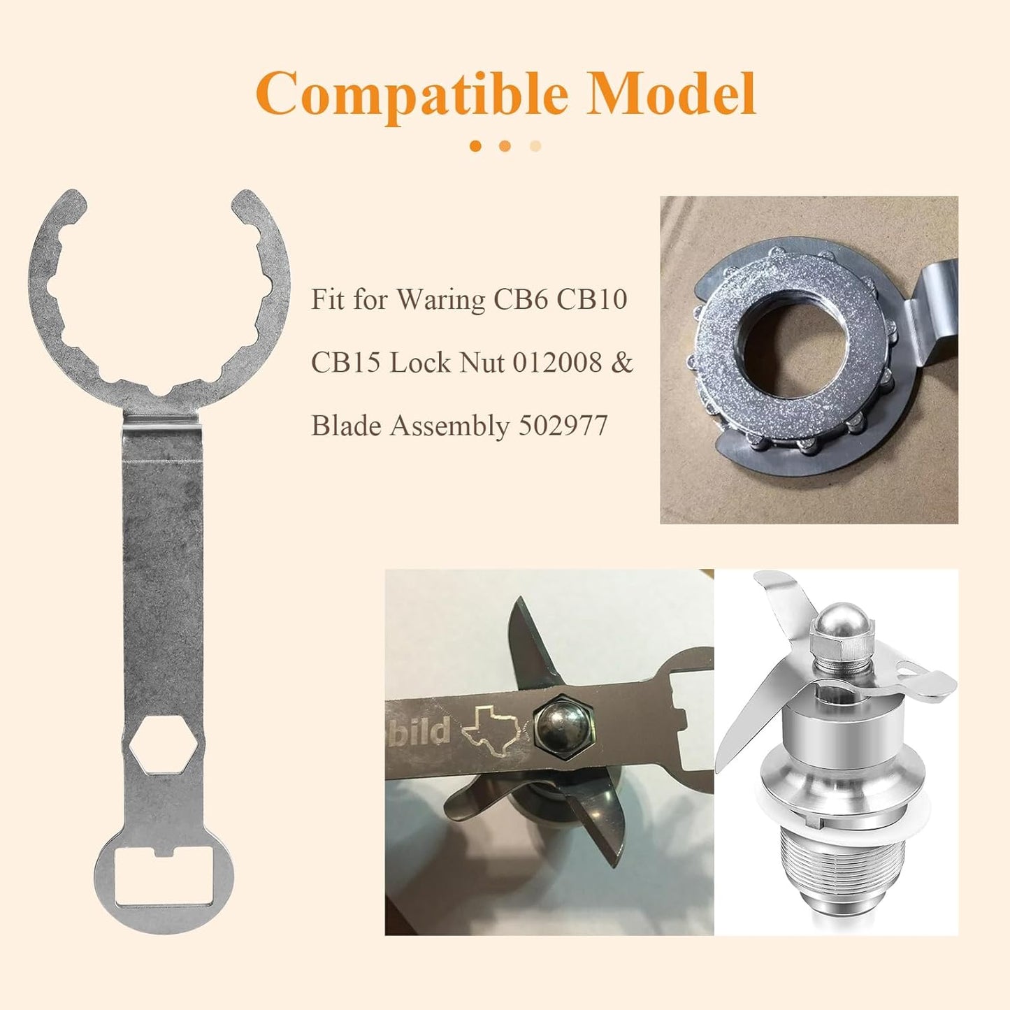 002963 Improved Removal Wrench, To Remove One Gallon Cb Series Blender Jars Lock Nut and Blade, Fit for Waring CB6 CB10 CB15 Lock Nut 012008 & Blade Assembly 502977, As a Bottle Opener (3 in 1)