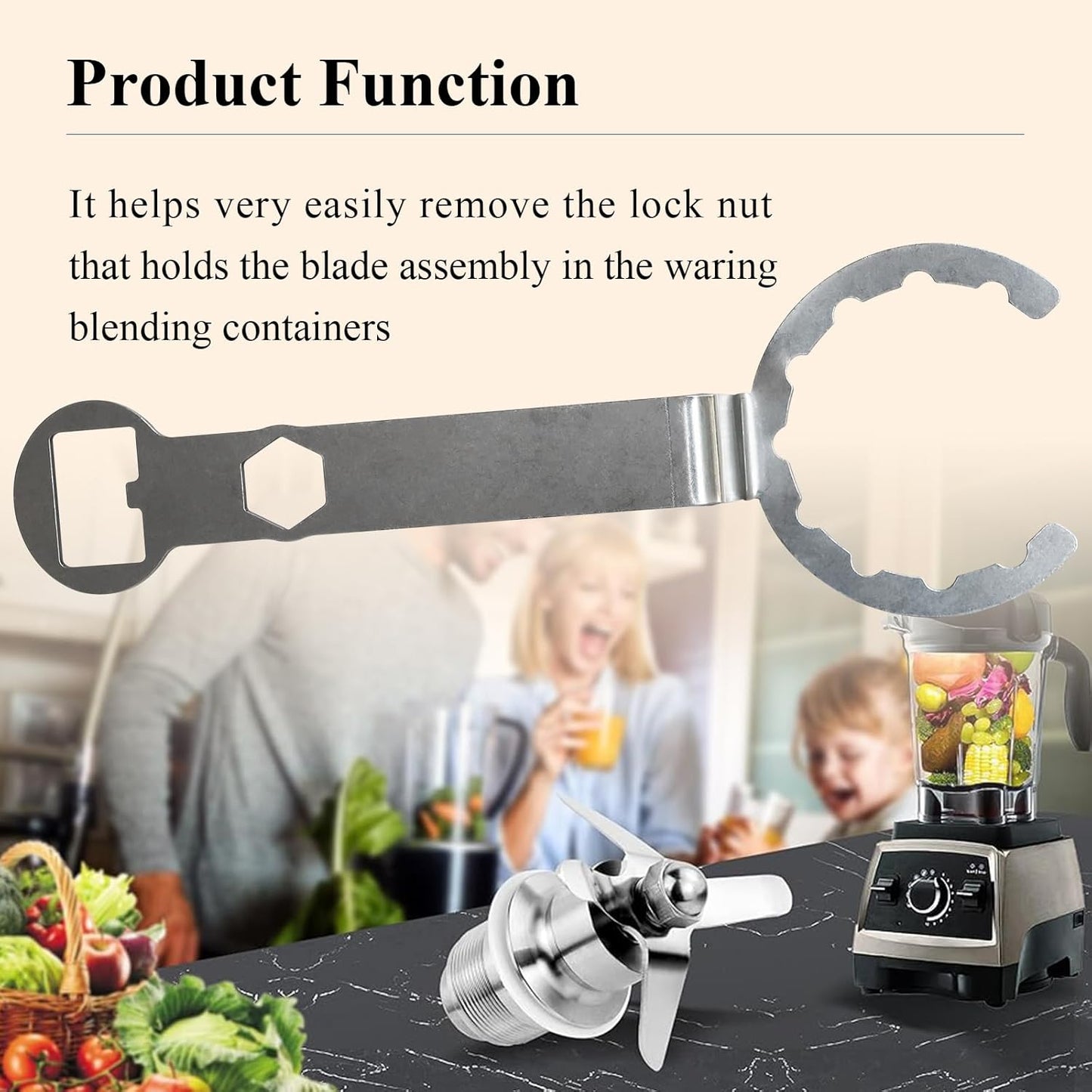 002963 Improved Removal Wrench, To Remove One Gallon Cb Series Blender Jars Lock Nut and Blade, Fit for Waring CB6 CB10 CB15 Lock Nut 012008 & Blade Assembly 502977, As a Bottle Opener (3 in 1)