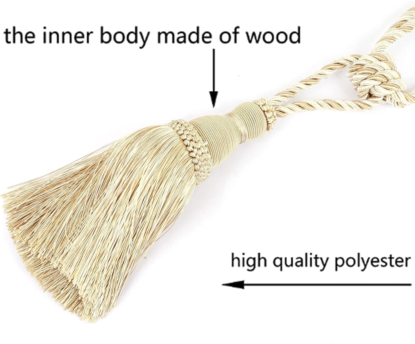2 Pack Curtain Tiebacks Tassel Drapery Tie-Backs Rope Handmade Holdbacks Home Office Hotel Decorative (Mix Beige, 2 Pack)