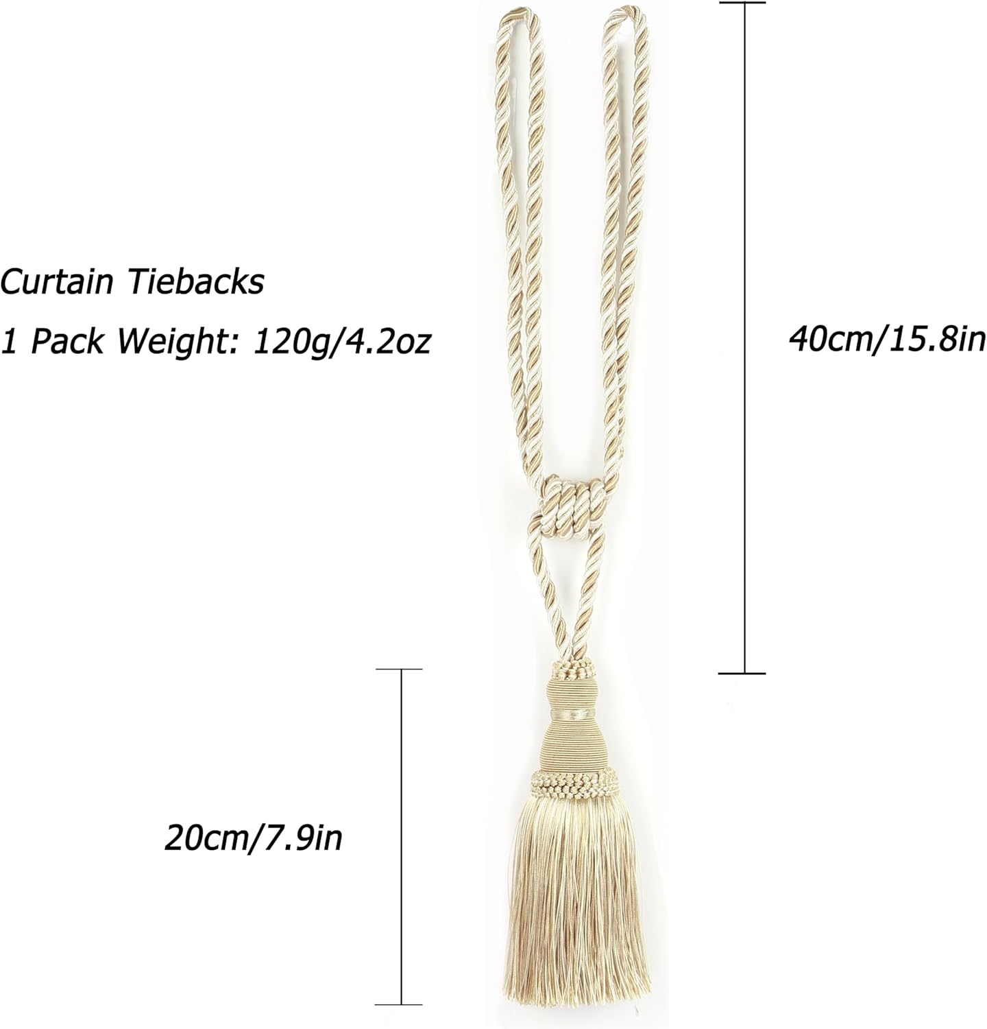 2 Pack Curtain Tiebacks Tassel Drapery Tie-Backs Rope Handmade Holdbacks Home Office Hotel Decorative (Mix Beige, 2 Pack)