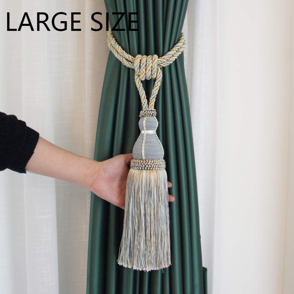 2 Pack Tassel Curtain Tiebacks Holdback Large Handmade Drapery Tie-Backs Rope Home Office Hotel Elegant Decorative (Gold)