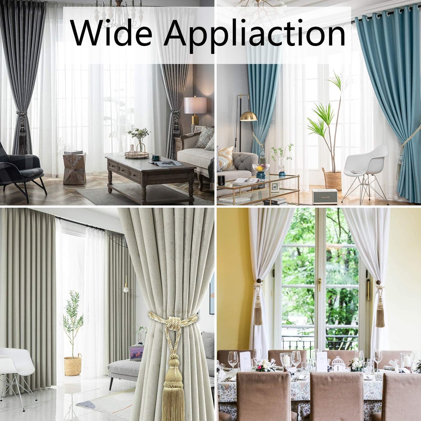 2 Pack Tassel Curtain Tiebacks Holdback Large Handmade Drapery Tie-Backs Rope Home Office Hotel Elegant Decorative (Gold)