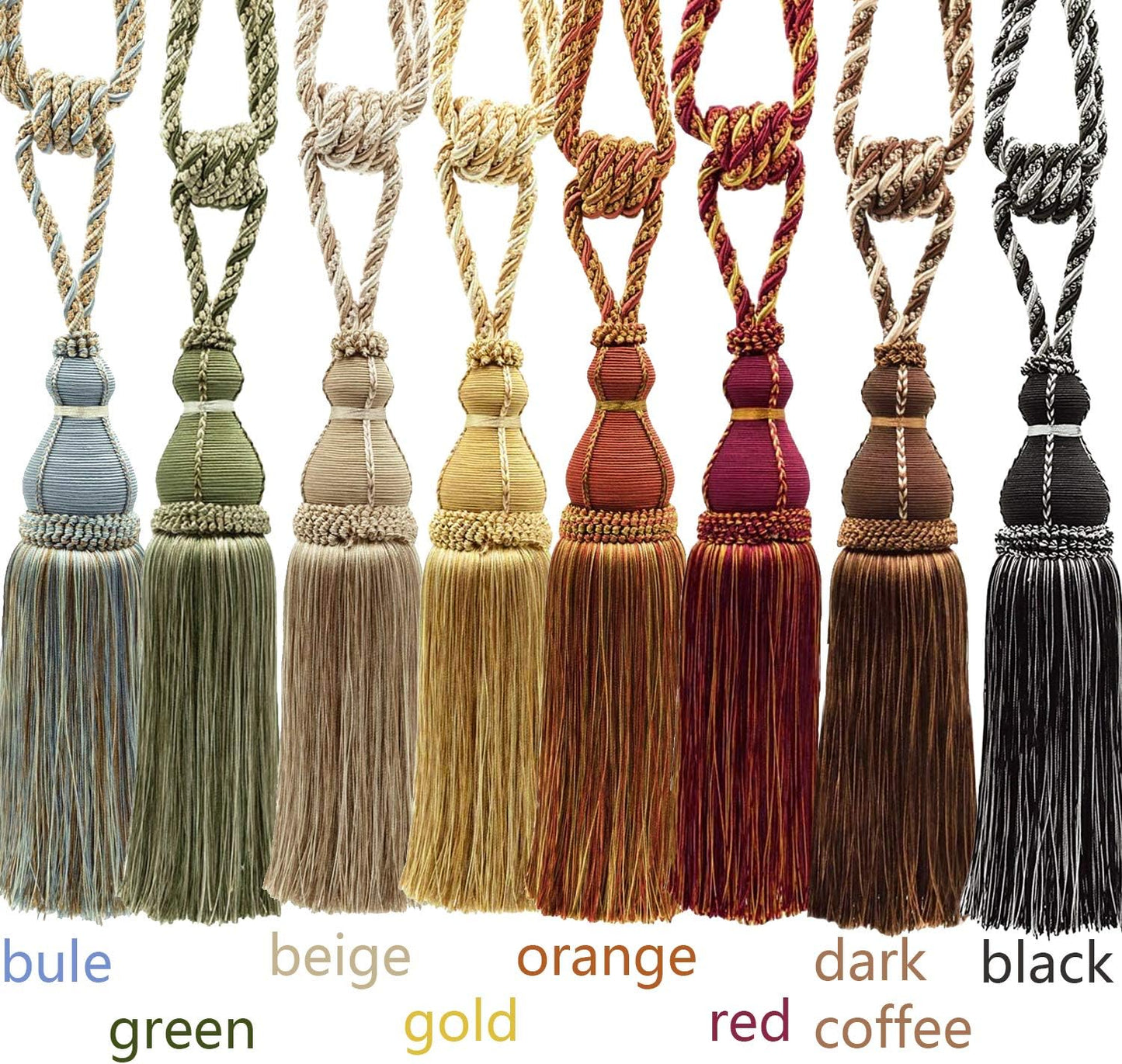2 Pack Tassel Curtain Tiebacks Holdback Large Handmade Drapery Tie-Backs Rope Home Office Hotel Elegant Decorative (Gold)