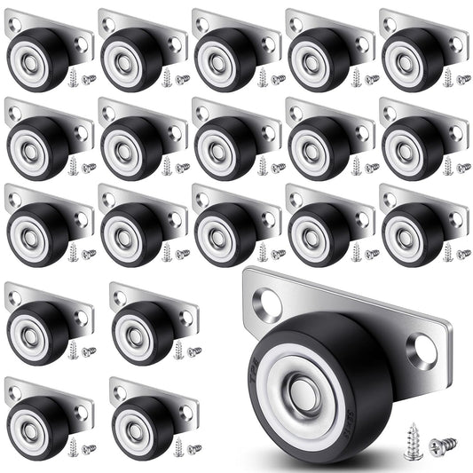 20 Set 1.25 Inch Small Side Mount Caster Wheels Little Drawer Rollers Mini Low Profile Casters Non Swivel Rigid Casters Wheels with Screws for Drawers, Wooden Furniture, Trays, DIY Project