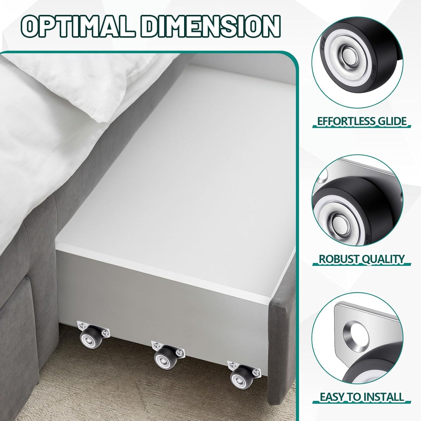 20 Set 1.25 Inch Small Side Mount Caster Wheels Little Drawer Rollers Mini Low Profile Casters Non Swivel Rigid Casters Wheels with Screws for Drawers, Wooden Furniture, Trays, DIY Project