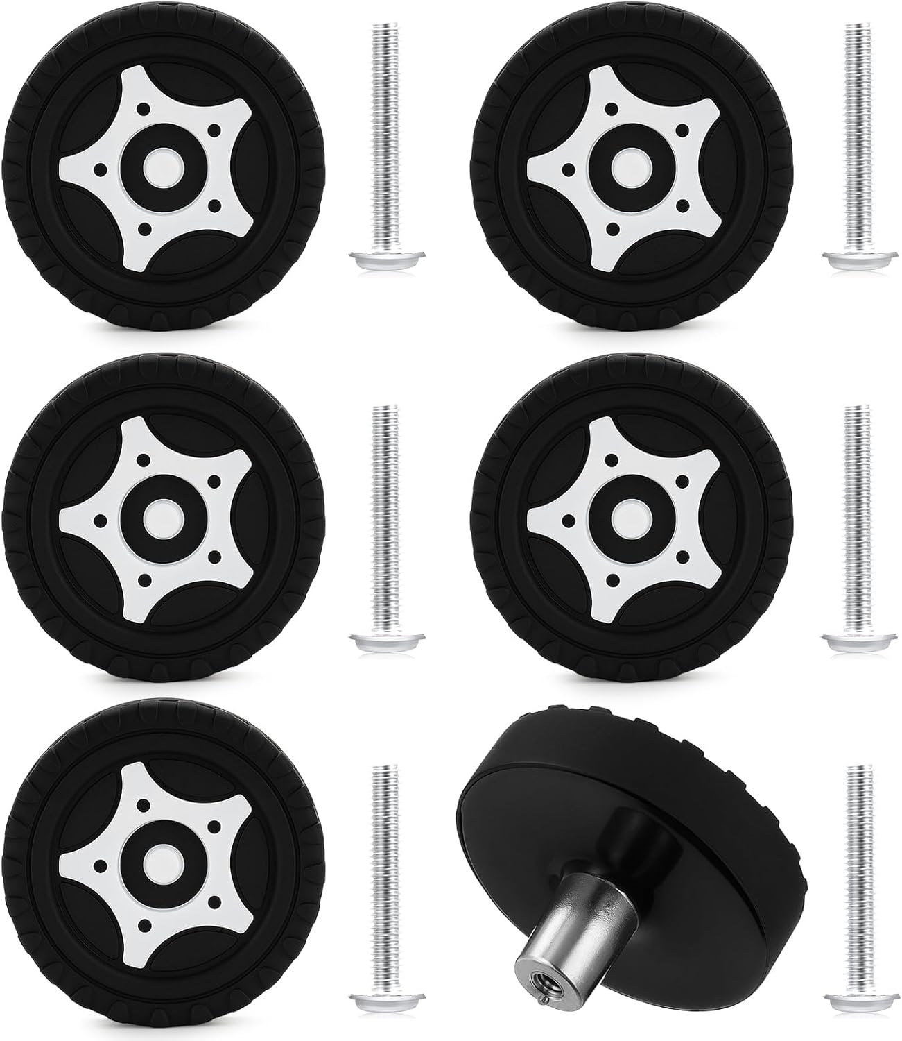 6 Pack Cabinet Knobs Race Car Wheels Drawer Pulls with 28mm Screws Black Racing Tire Decoration for Men Home Bedroom Cupboard Kitchen Decor