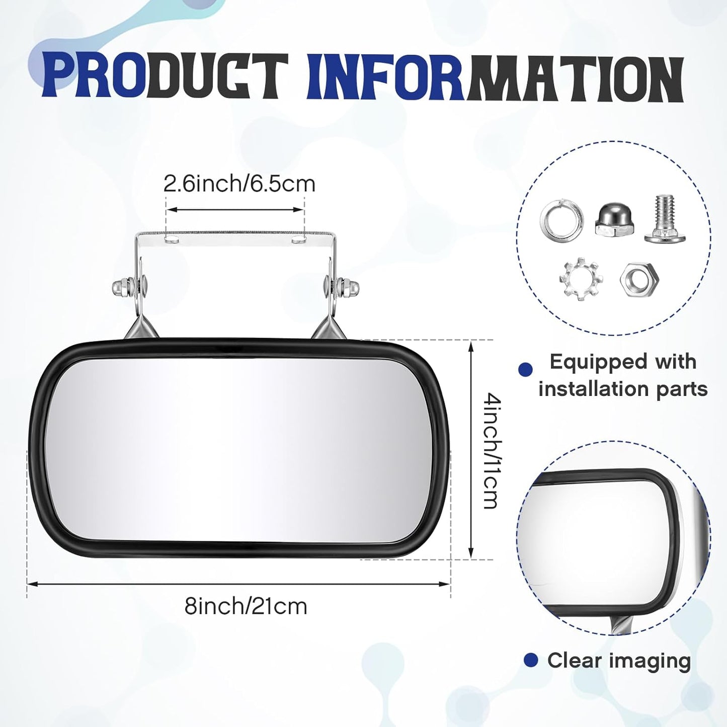 2 Pcs 8" x 4" Forklifts Rectangular Universal Mirror with U Bracket Stainless Steel Rear View Parking Mirror Assembly Improves Visibility for Forklifts Cars Trucks Boats Tractors