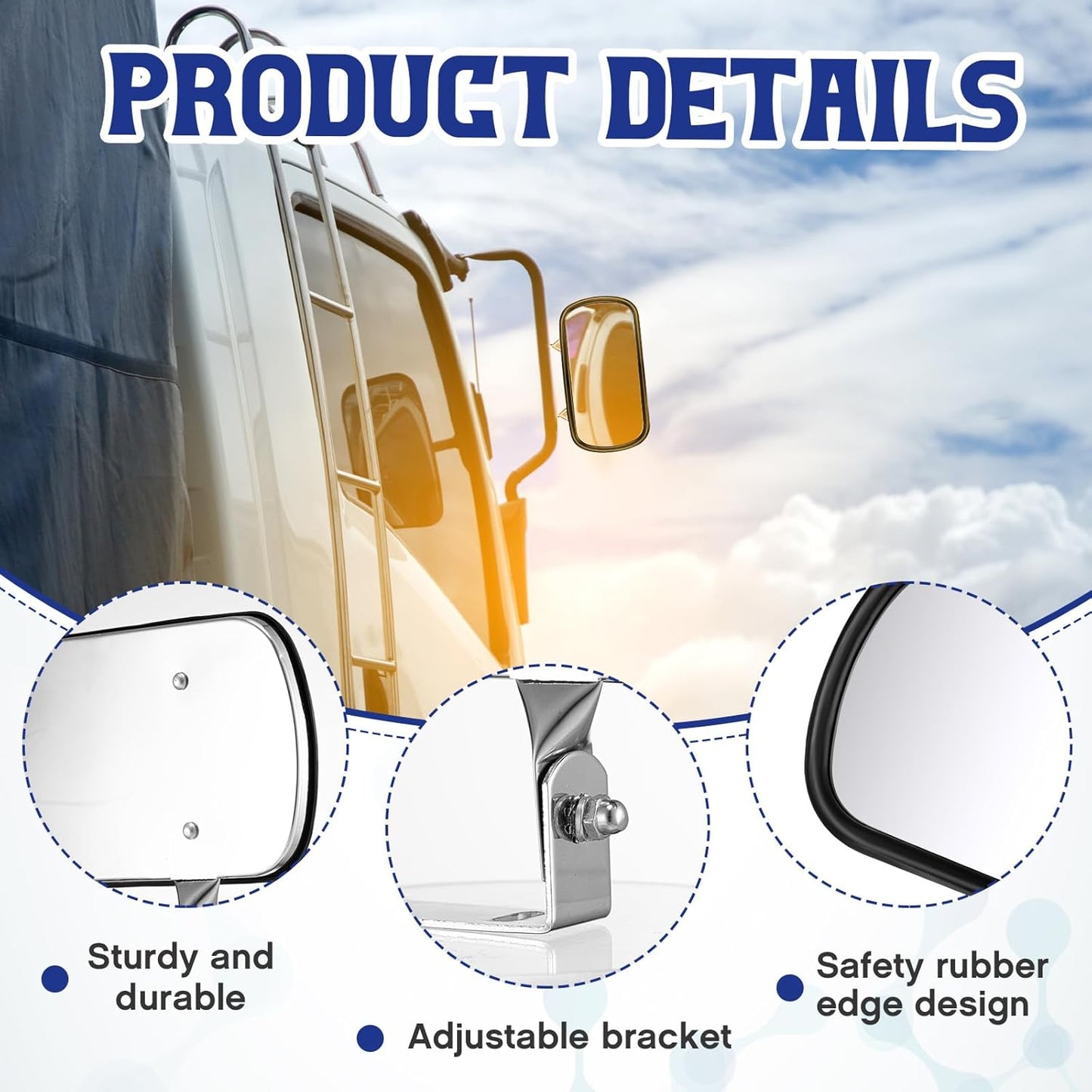 2 Pcs 8" x 4" Forklifts Rectangular Universal Mirror with U Bracket Stainless Steel Rear View Parking Mirror Assembly Improves Visibility for Forklifts Cars Trucks Boats Tractors