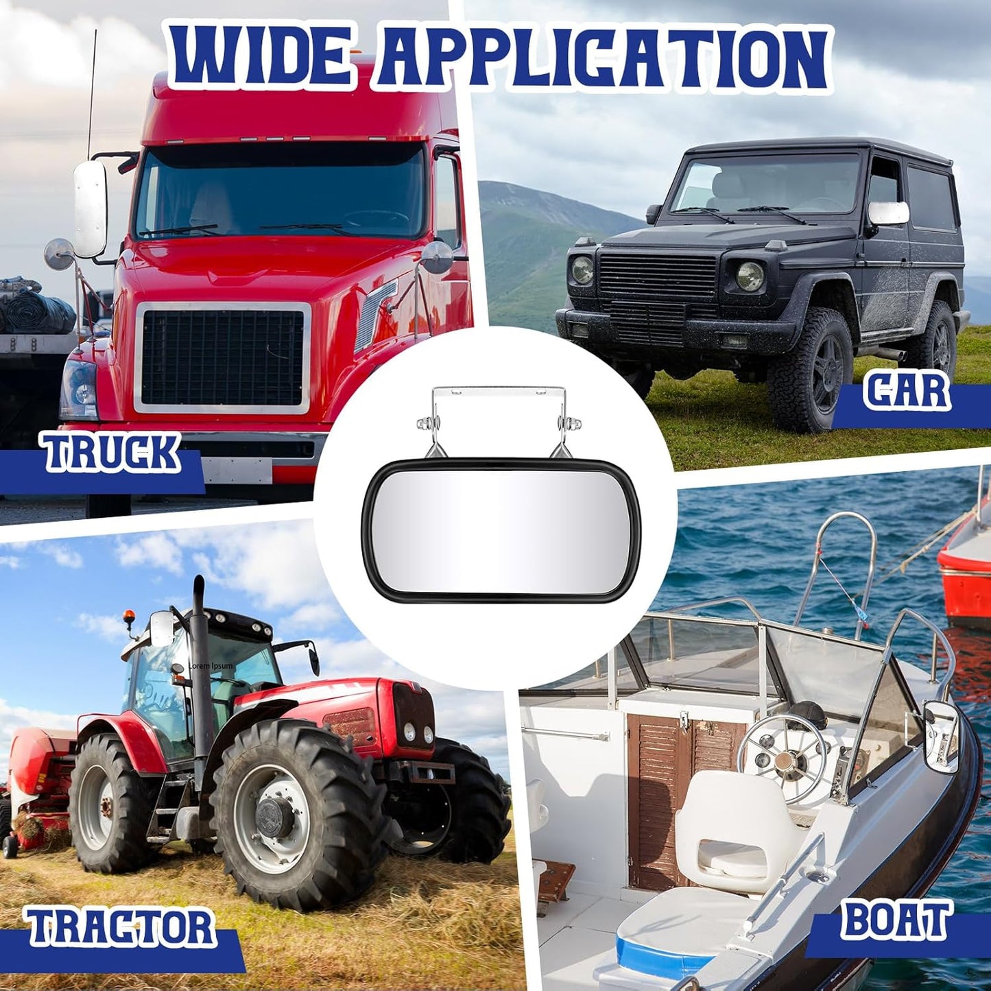 2 Pcs 8" x 4" Forklifts Rectangular Universal Mirror with U Bracket Stainless Steel Rear View Parking Mirror Assembly Improves Visibility for Forklifts Cars Trucks Boats Tractors
