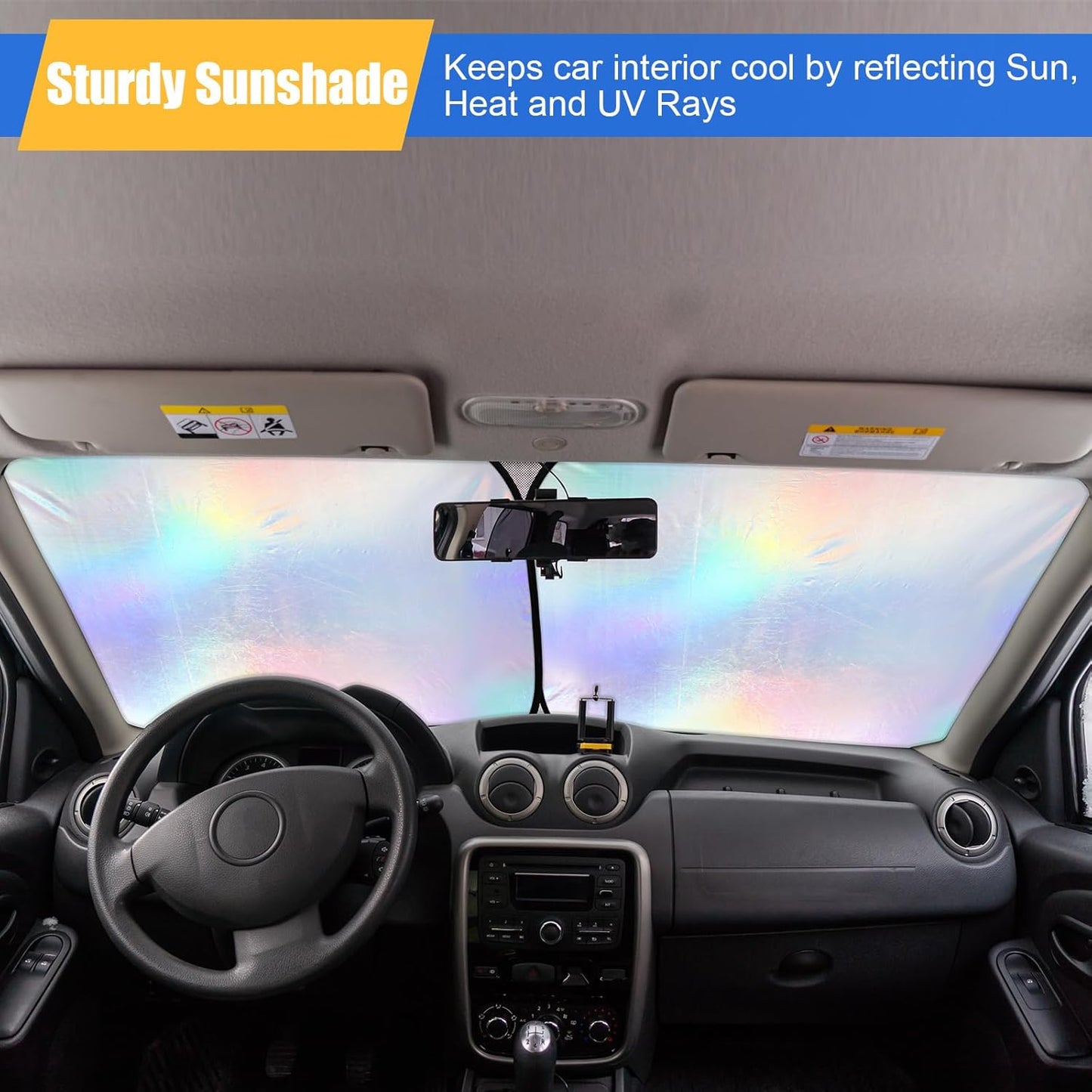 2 Pcs 31 x 28 Inch Car Windshield Sun Shade Foldable, Hologram Foil Front Windshield Shade for Car Truck SUV Van Blocks UV Rays Sun Visor Protector (Iridescent Mermaid Style)