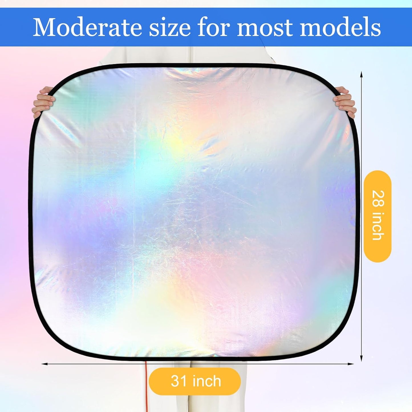 2 Pcs 31 x 28 Inch Car Windshield Sun Shade Foldable, Hologram Foil Front Windshield Shade for Car Truck SUV Van Blocks UV Rays Sun Visor Protector (Iridescent Mermaid Style)