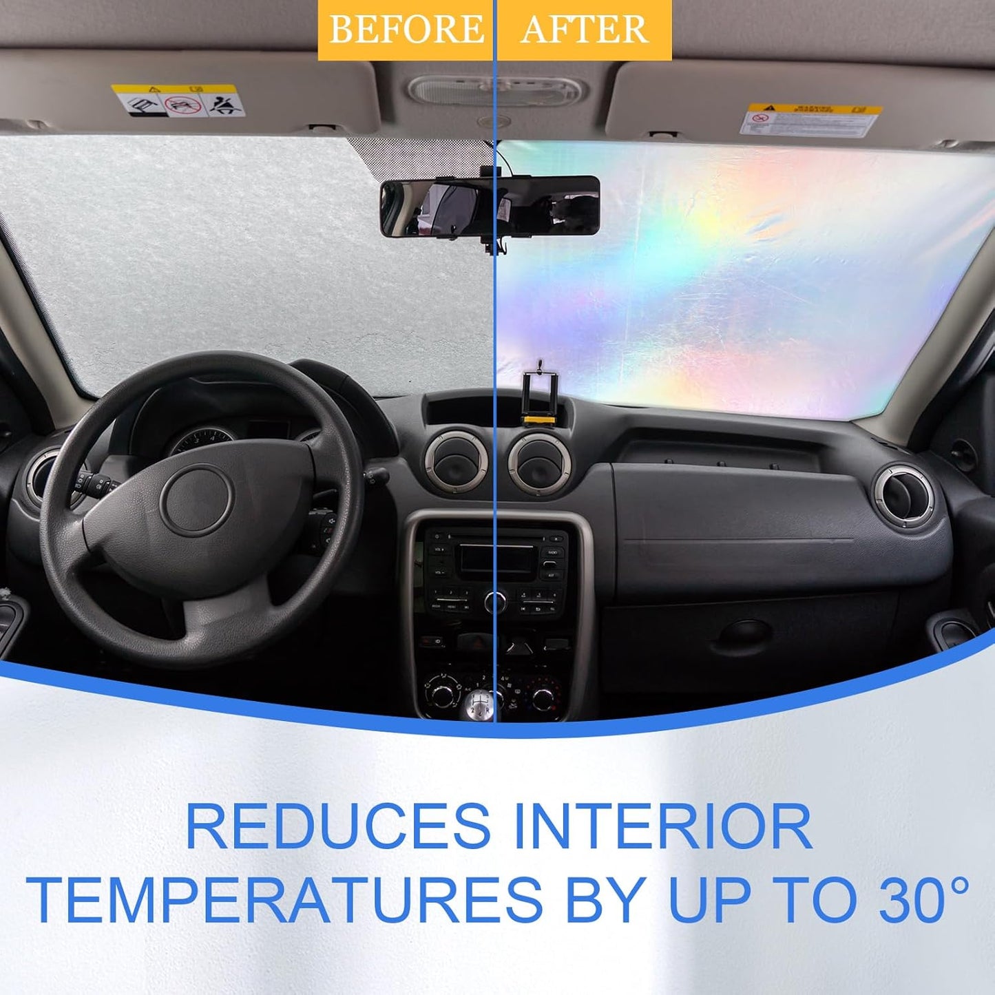 2 Pcs 31 x 28 Inch Car Windshield Sun Shade Foldable, Hologram Foil Front Windshield Shade for Car Truck SUV Van Blocks UV Rays Sun Visor Protector (Iridescent Mermaid Style)