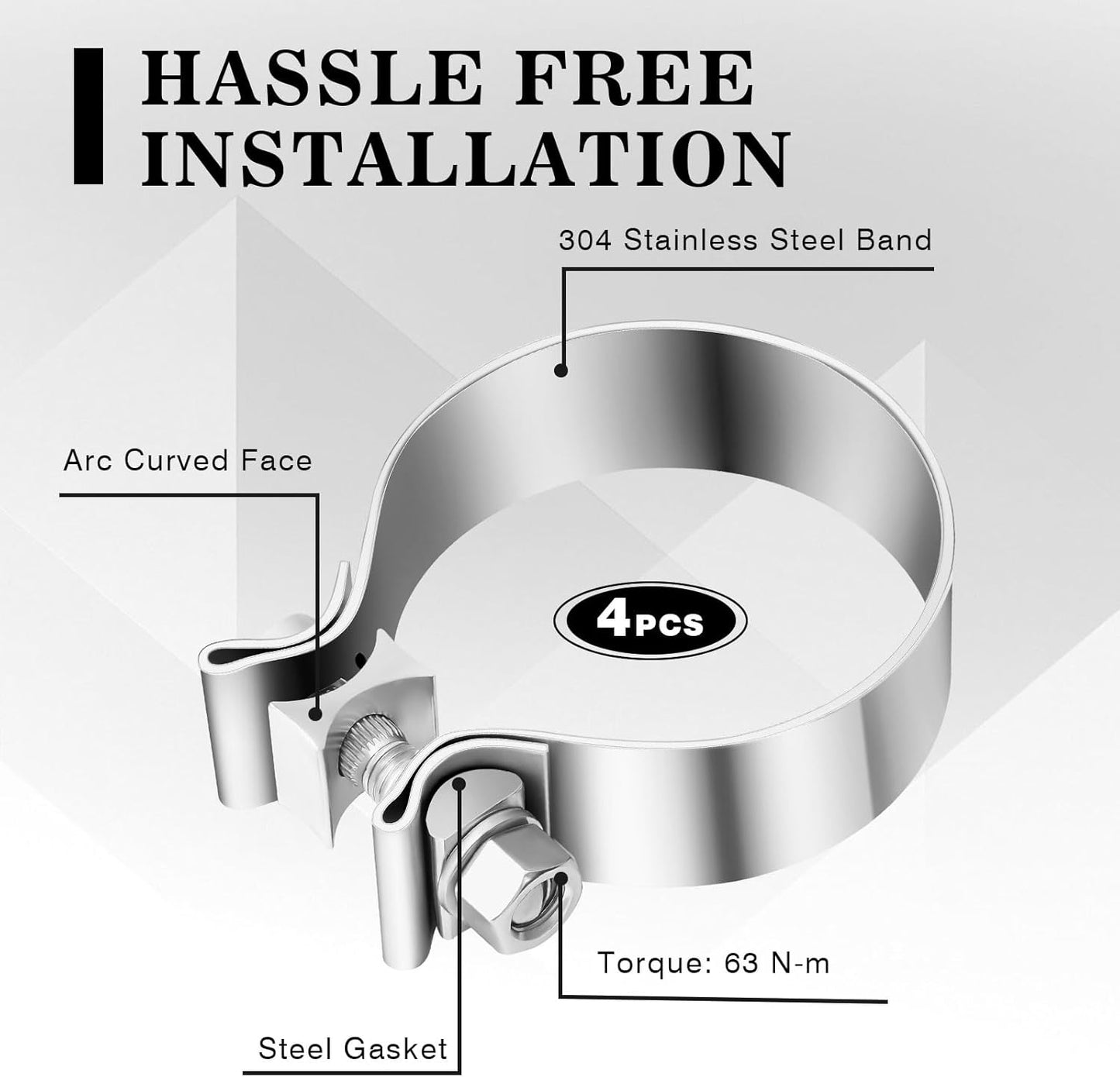 4 Pcs 3 Inch Muffler Clamp, Narrow Band Muffler Clamp Stainless Steel for Pipes and System Repair
