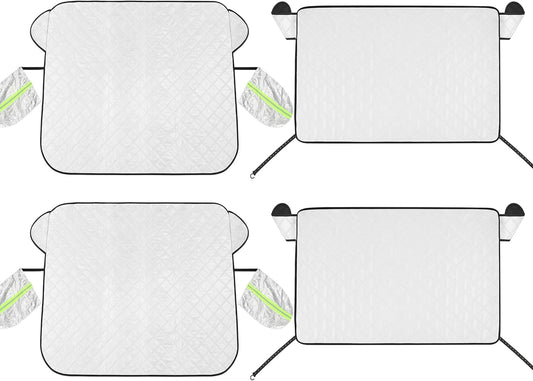 4 Pcs Car Windshield Sun Shade Set - UV Block Heat Reflect Front & Rear Sun Protection with Magnetic Edges and Side Mirror Covers, Universal Fit for Cars, Trucks, Suvs - Fits Most Vehicles
