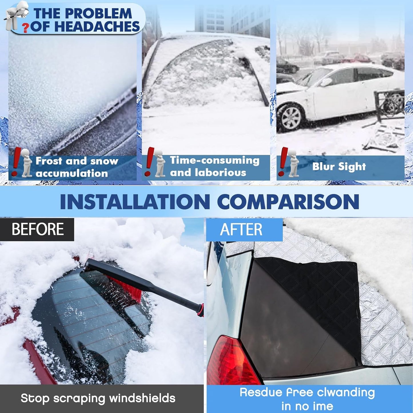 4 Pcs Car Windshield Sun Shade Set - UV Block Heat Reflect Front & Rear Sun Protection with Magnetic Edges and Side Mirror Covers, Universal Fit for Cars, Trucks, Suvs - Fits Most Vehicles