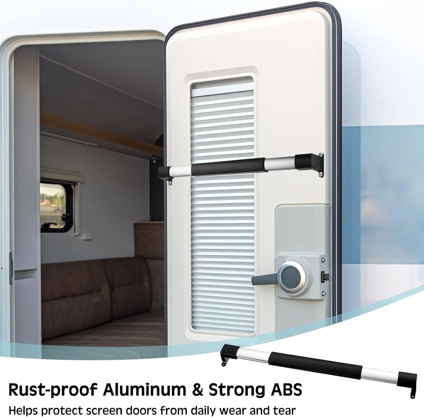 2 Pcs RV Screen Door Handle Cross Bar, Adjustable Camper Door Grab Bar 21-5/8 to 28-5/8 with Non Slip Grip Aluminum Support Handle for Trailer, Motorhome, Truck, Camping, Travel RV Accessories