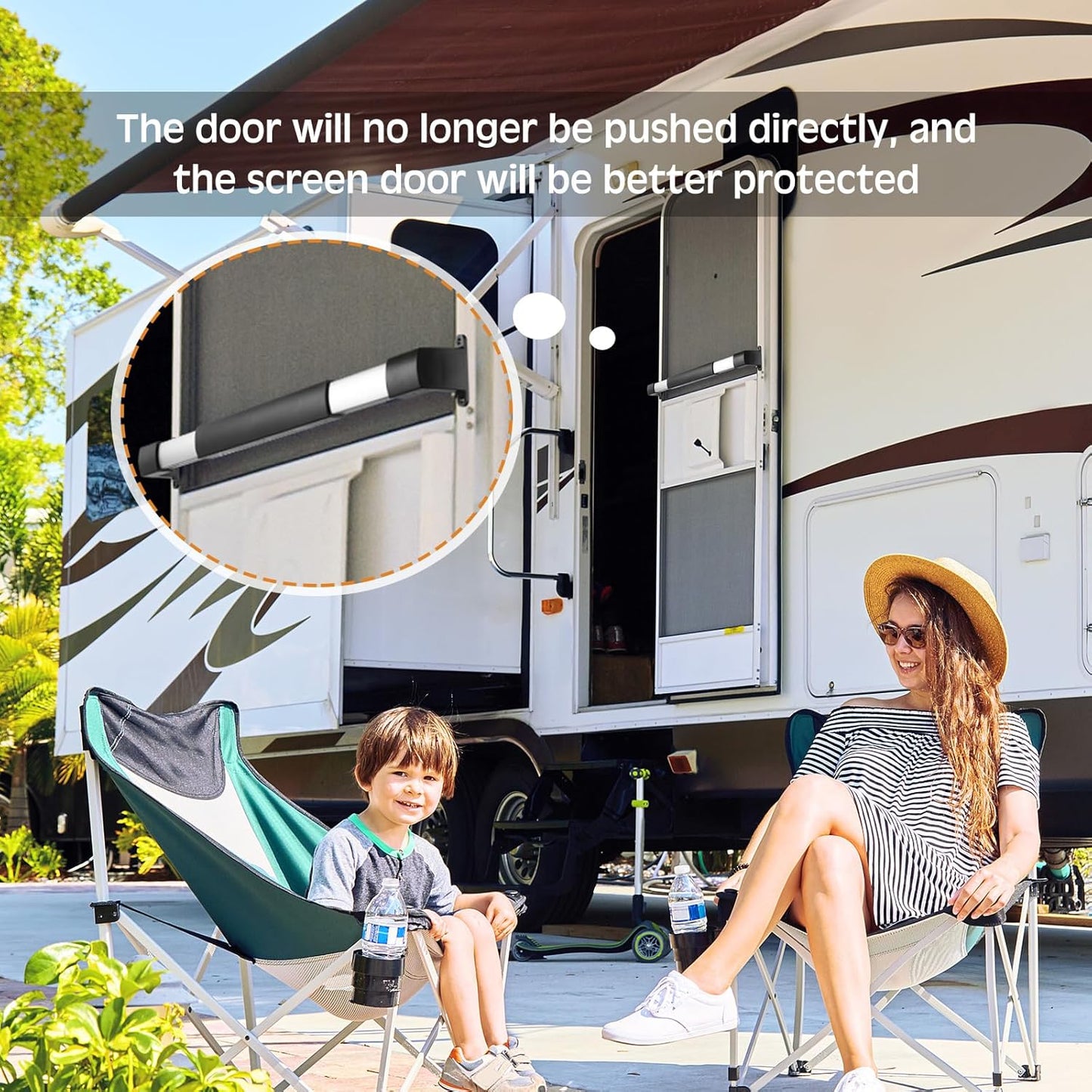 2 Pcs RV Screen Door Handle Cross Bar, Adjustable Camper Door Grab Bar 21-5/8 to 28-5/8 with Non Slip Grip Aluminum Support Handle for Trailer, Motorhome, Truck, Camping, Travel RV Accessories